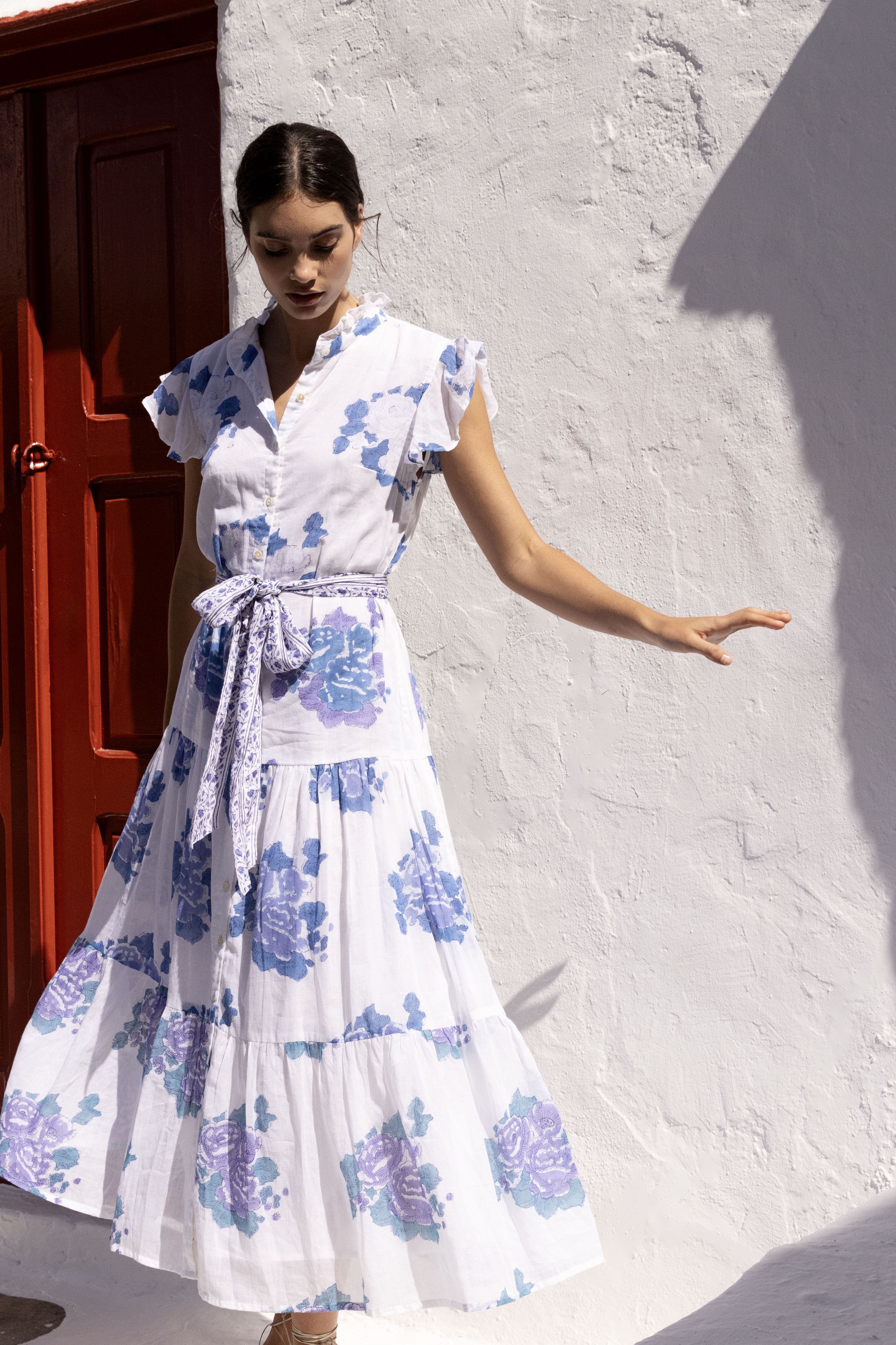 Ruffle Collar Maxi Portofino Blue