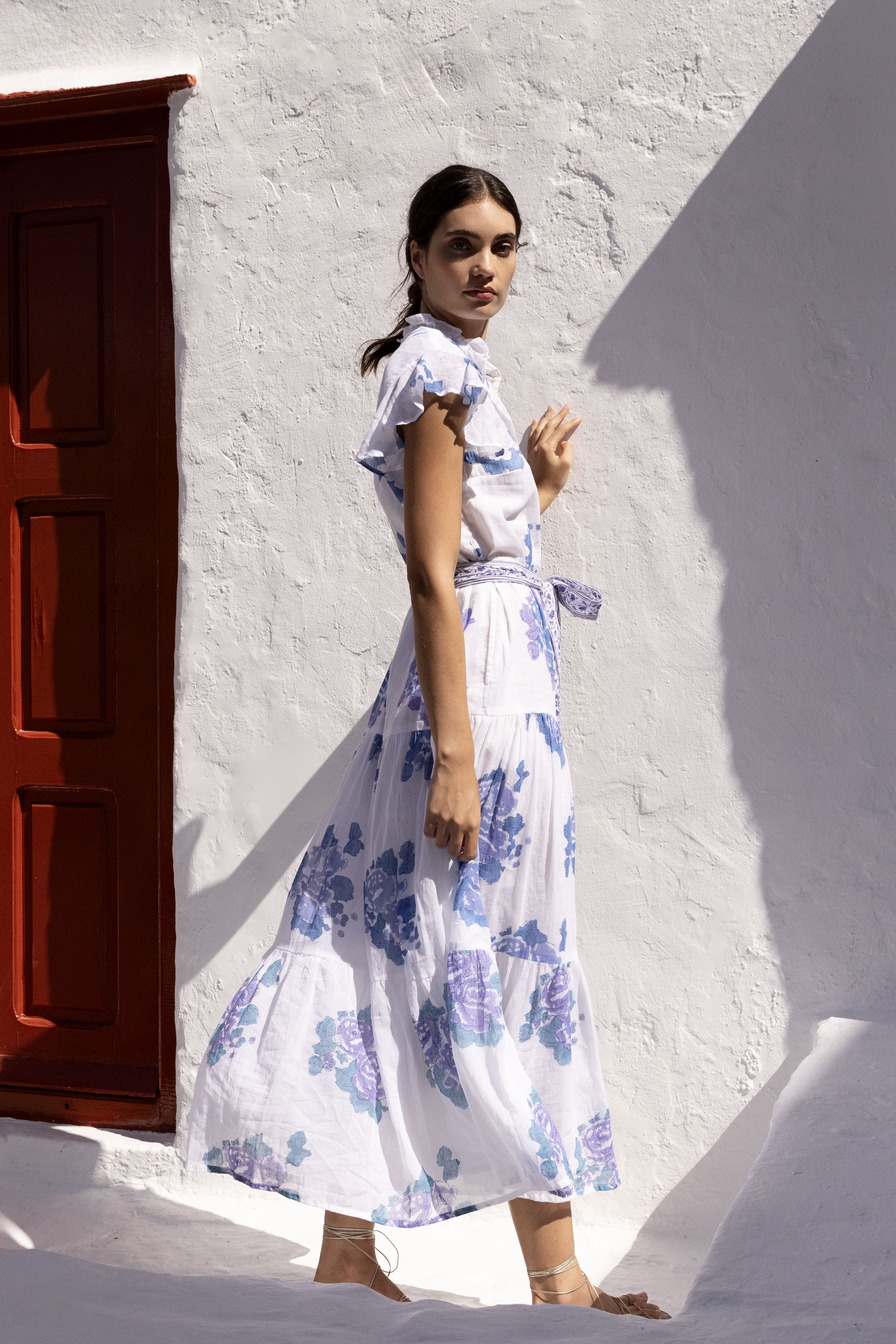 Ruffle Collar Maxi Portofino Blue