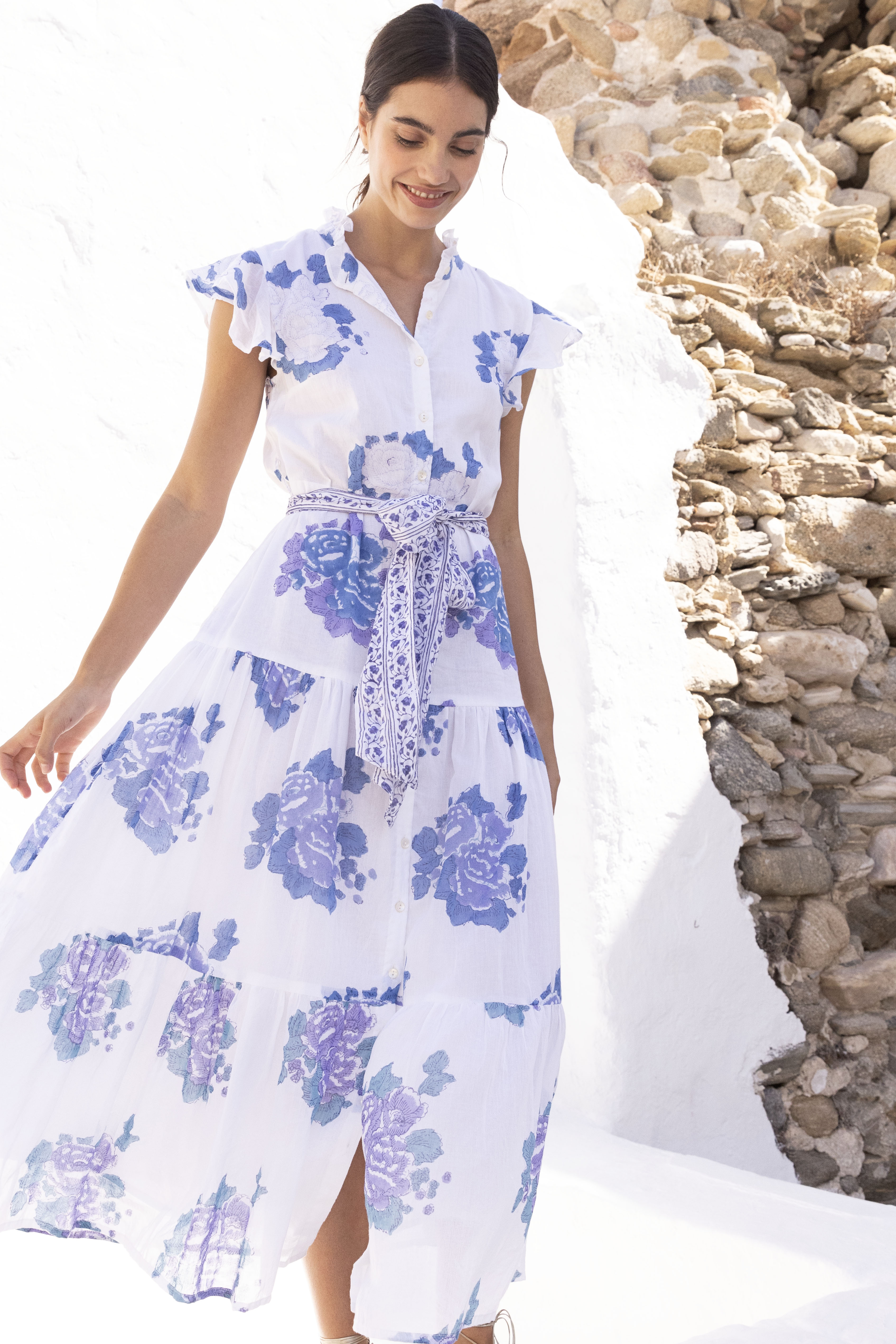 Ruffle Collar Maxi Portofino Blue