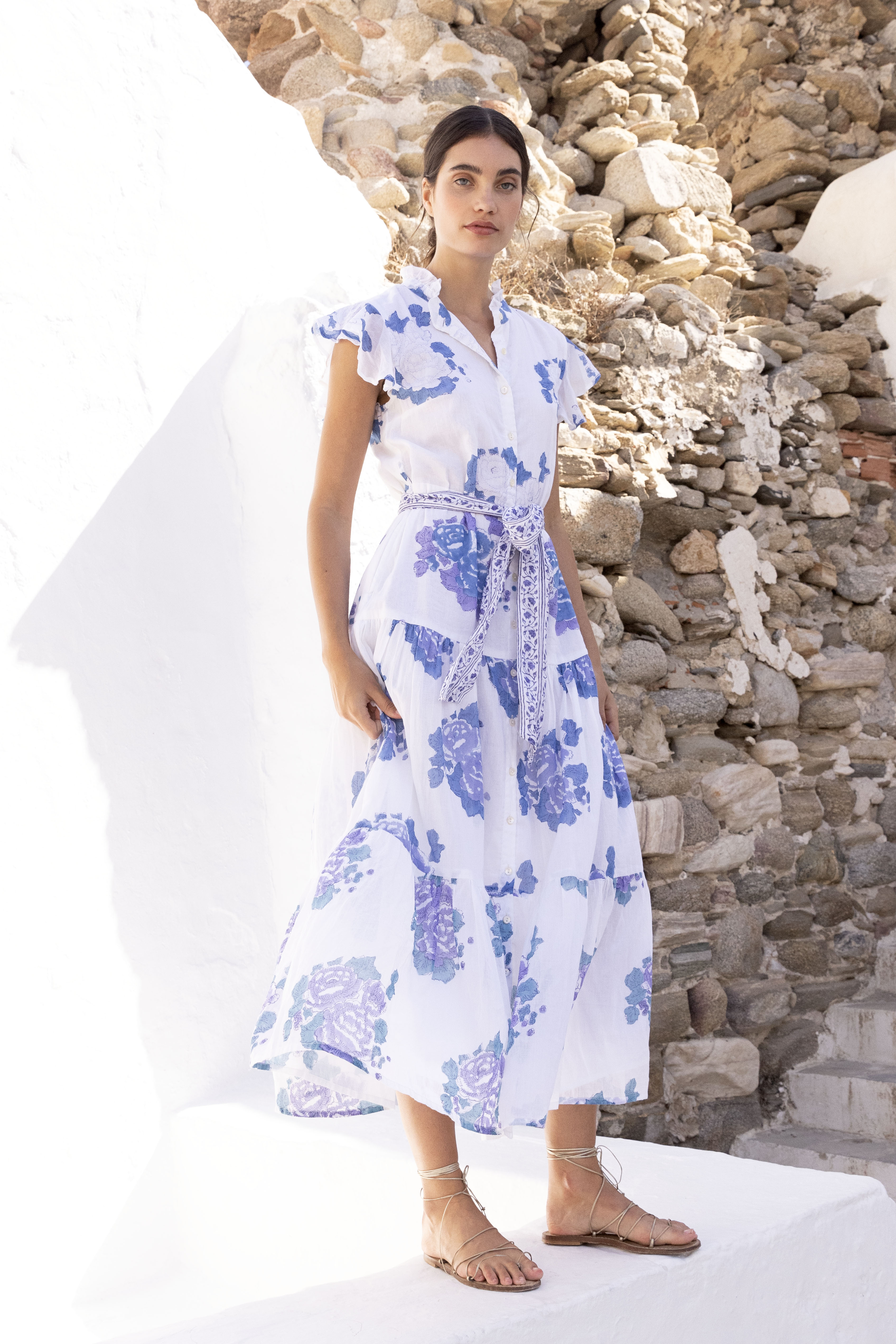 Ruffle Collar Maxi Portofino Blue