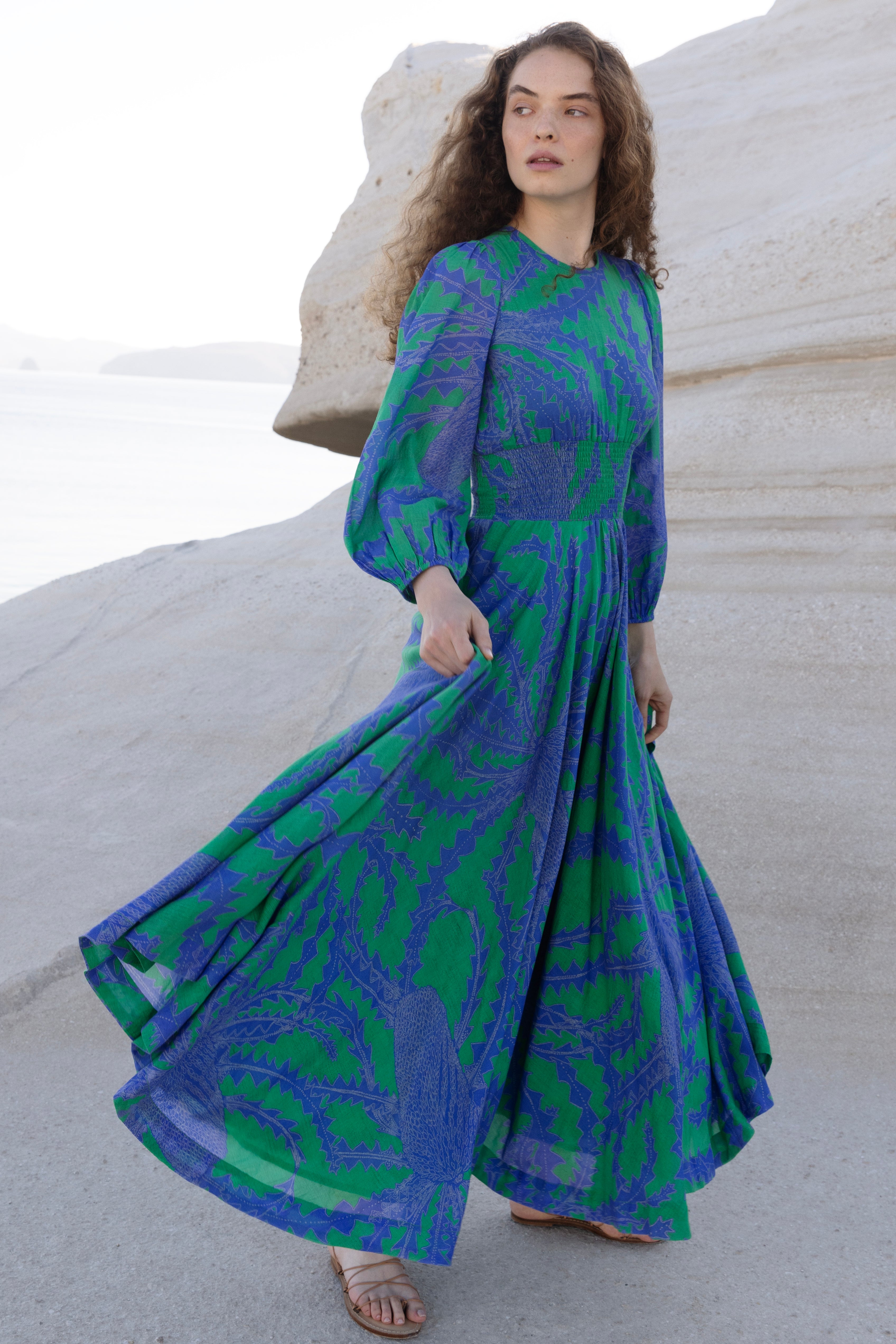 Crew Smocked Maxi Thistle Green