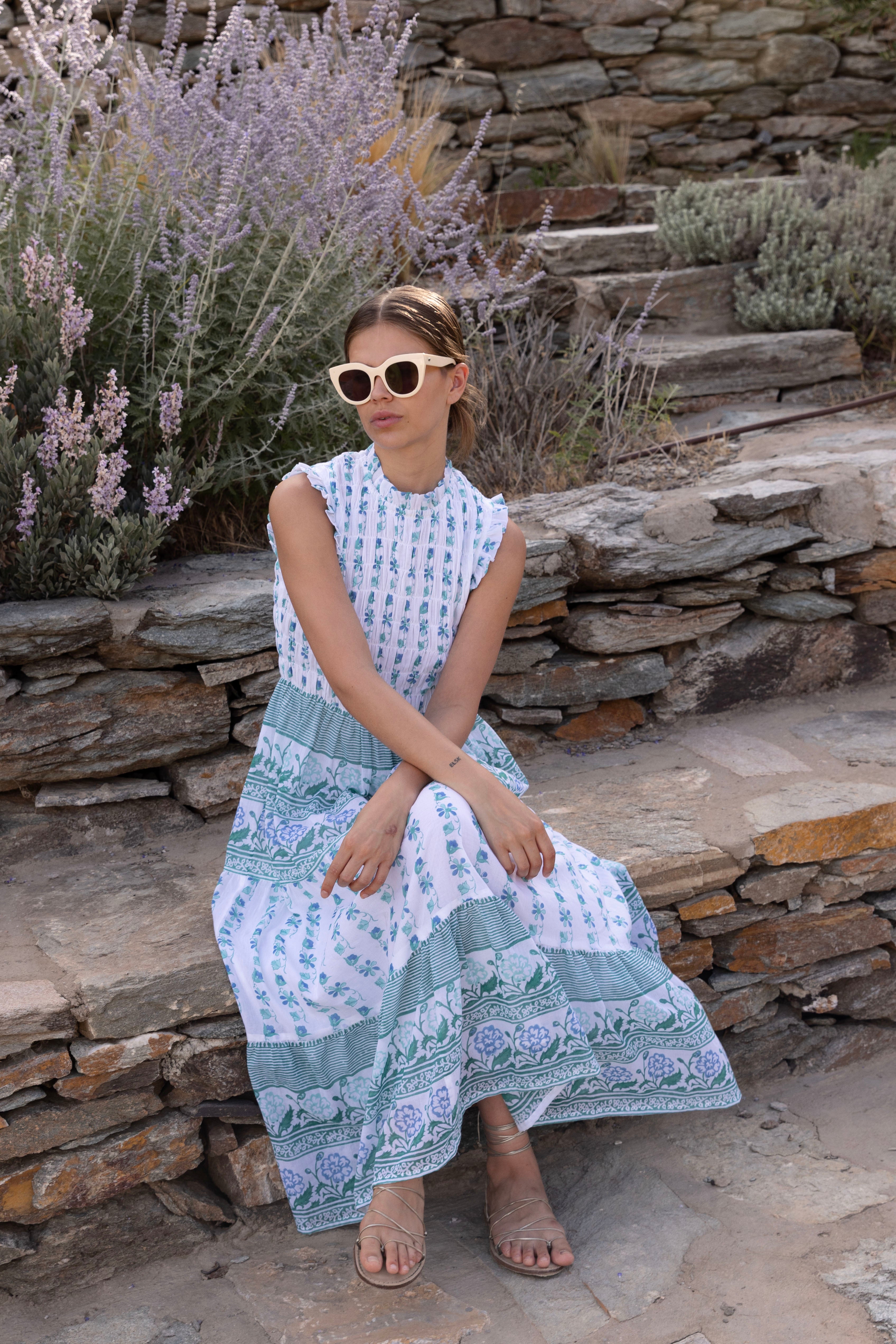 Sleeveless Smocked Maxi Boreggo Green