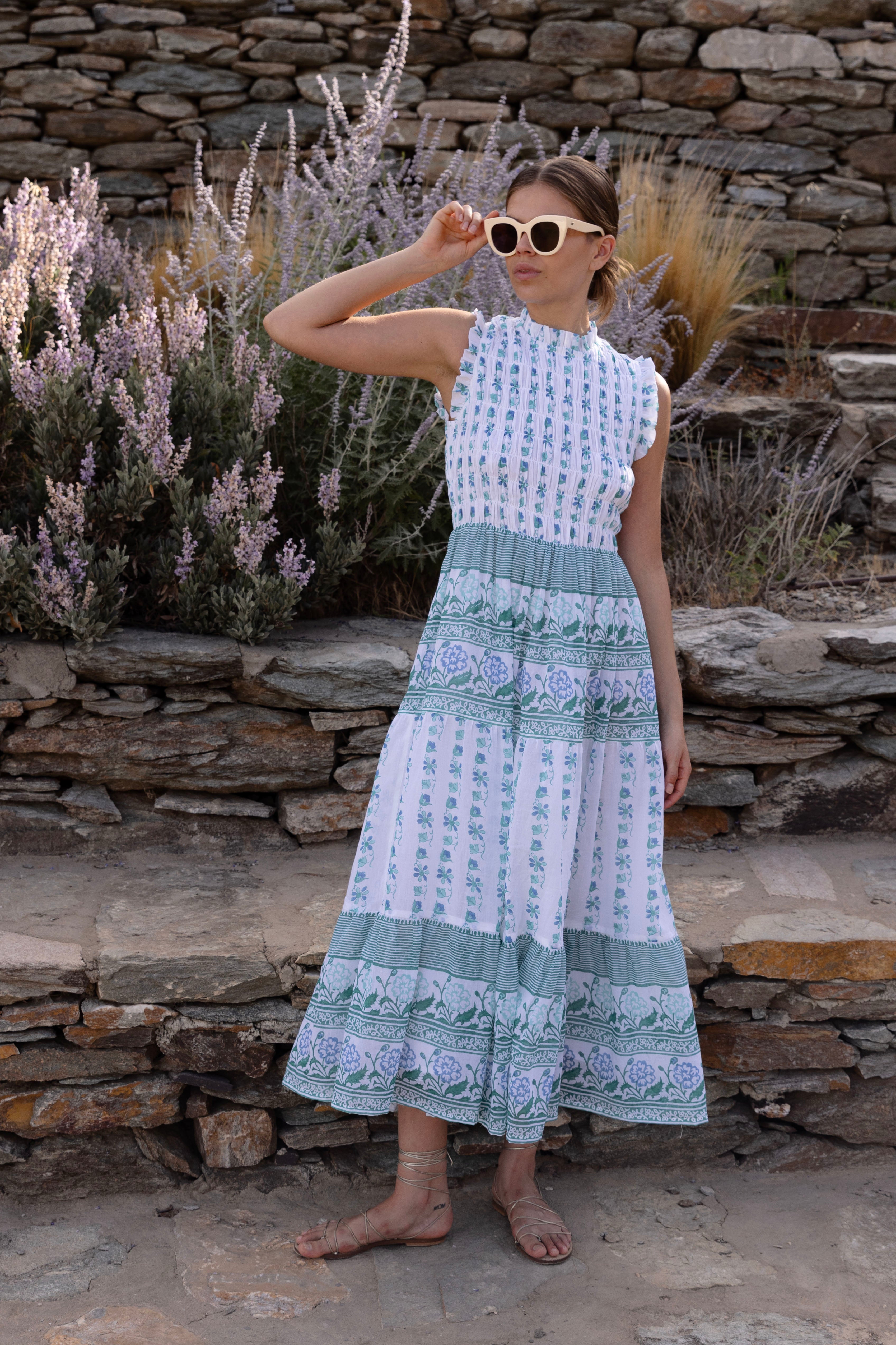 Sleeveless Smocked Maxi Boreggo Green