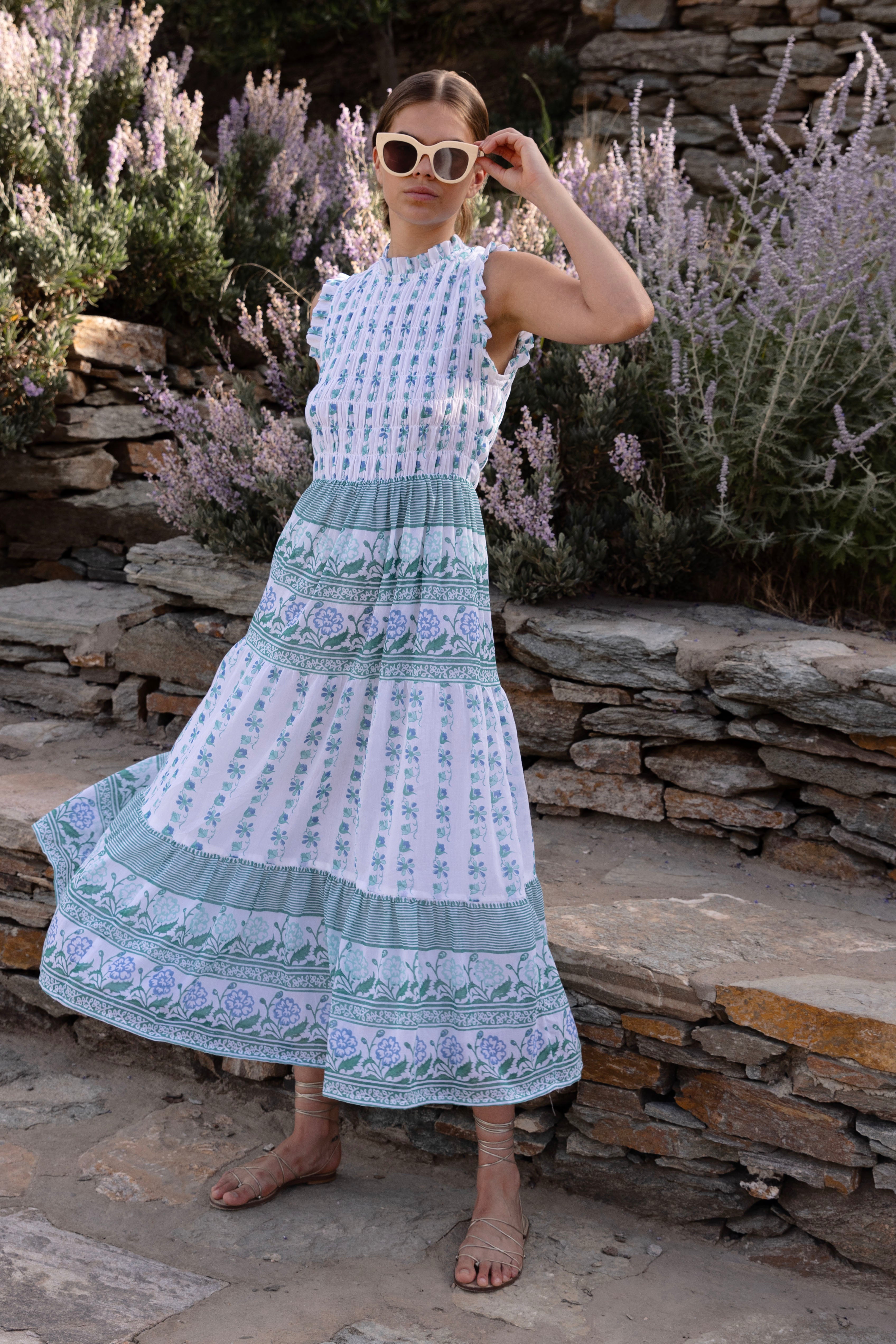 Sleeveless Smocked Maxi Boreggo Green