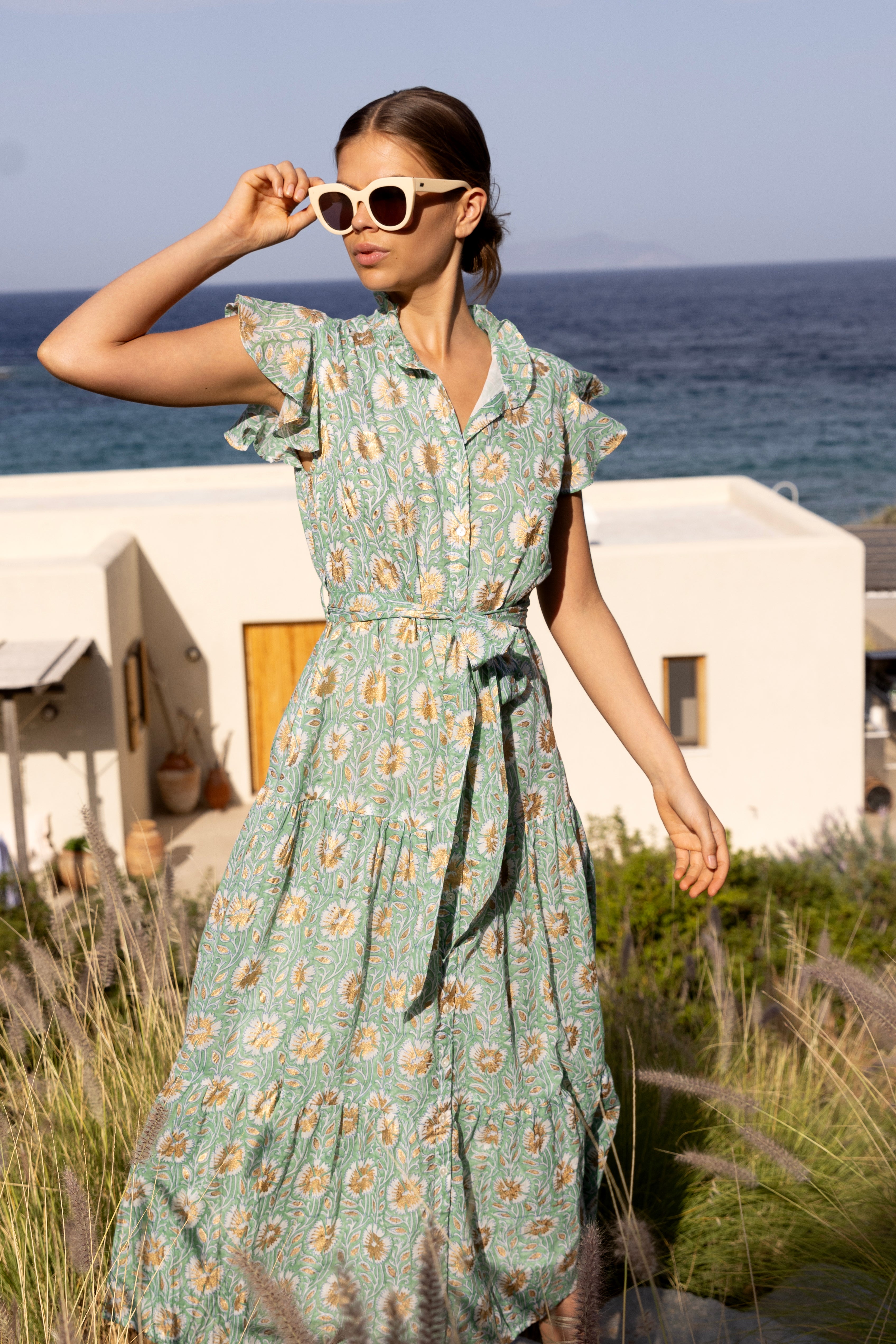 Ruffle Collar Maxi Mughal Green