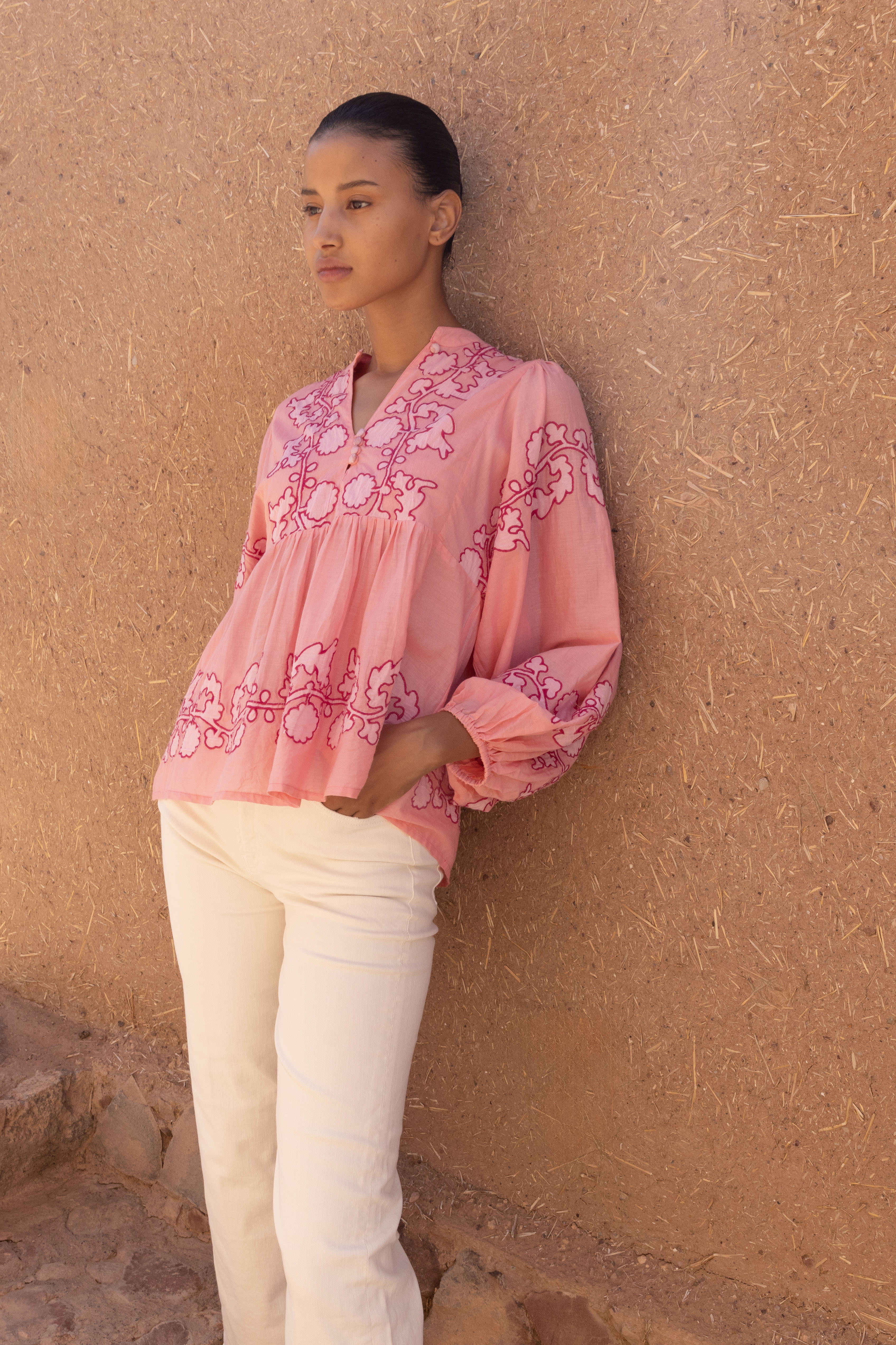 Mandarin Balloon Top Tangier Pink