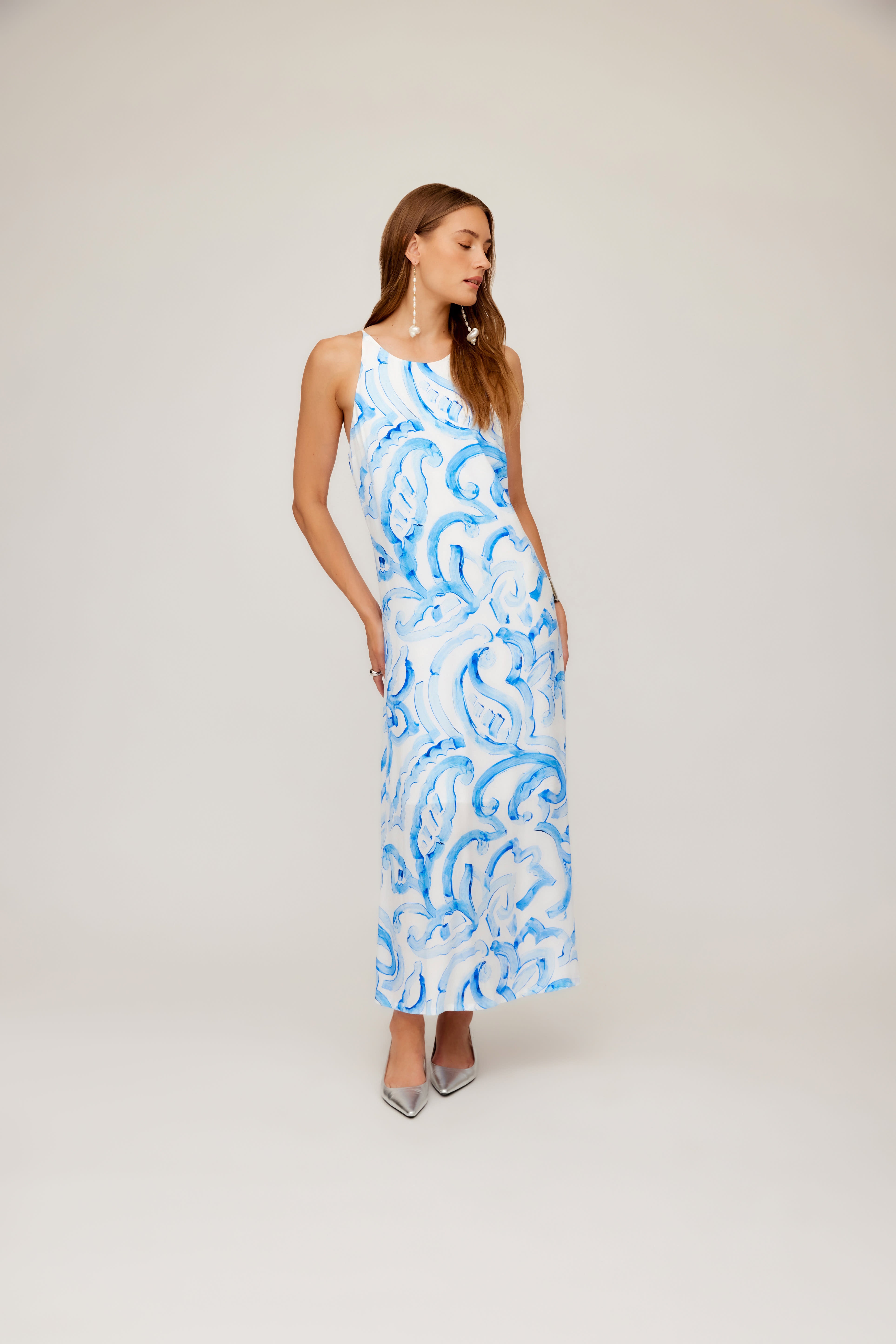 Sera A Line Midi Painted Paisley Print