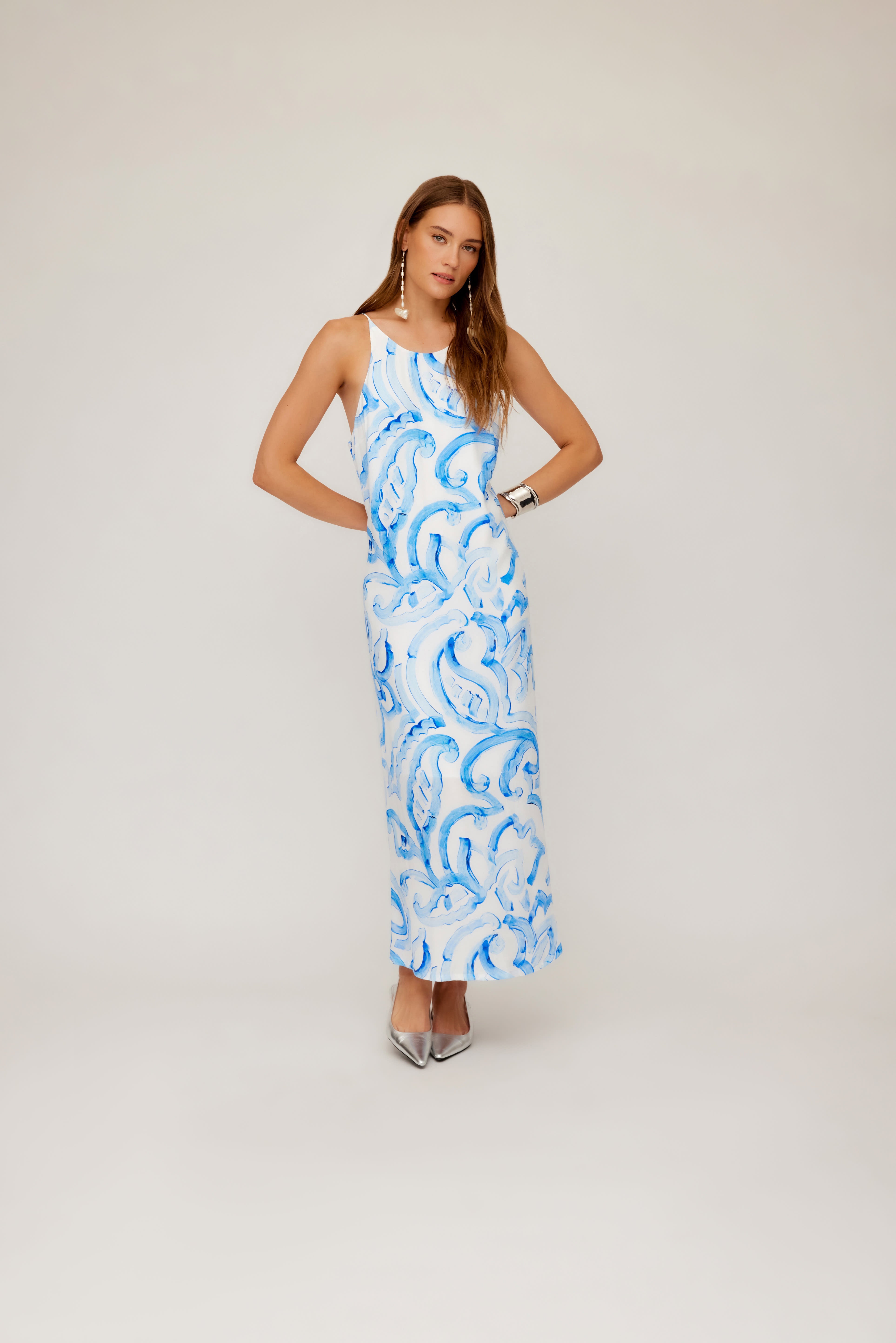 Sera A Line Midi Painted Paisley Print