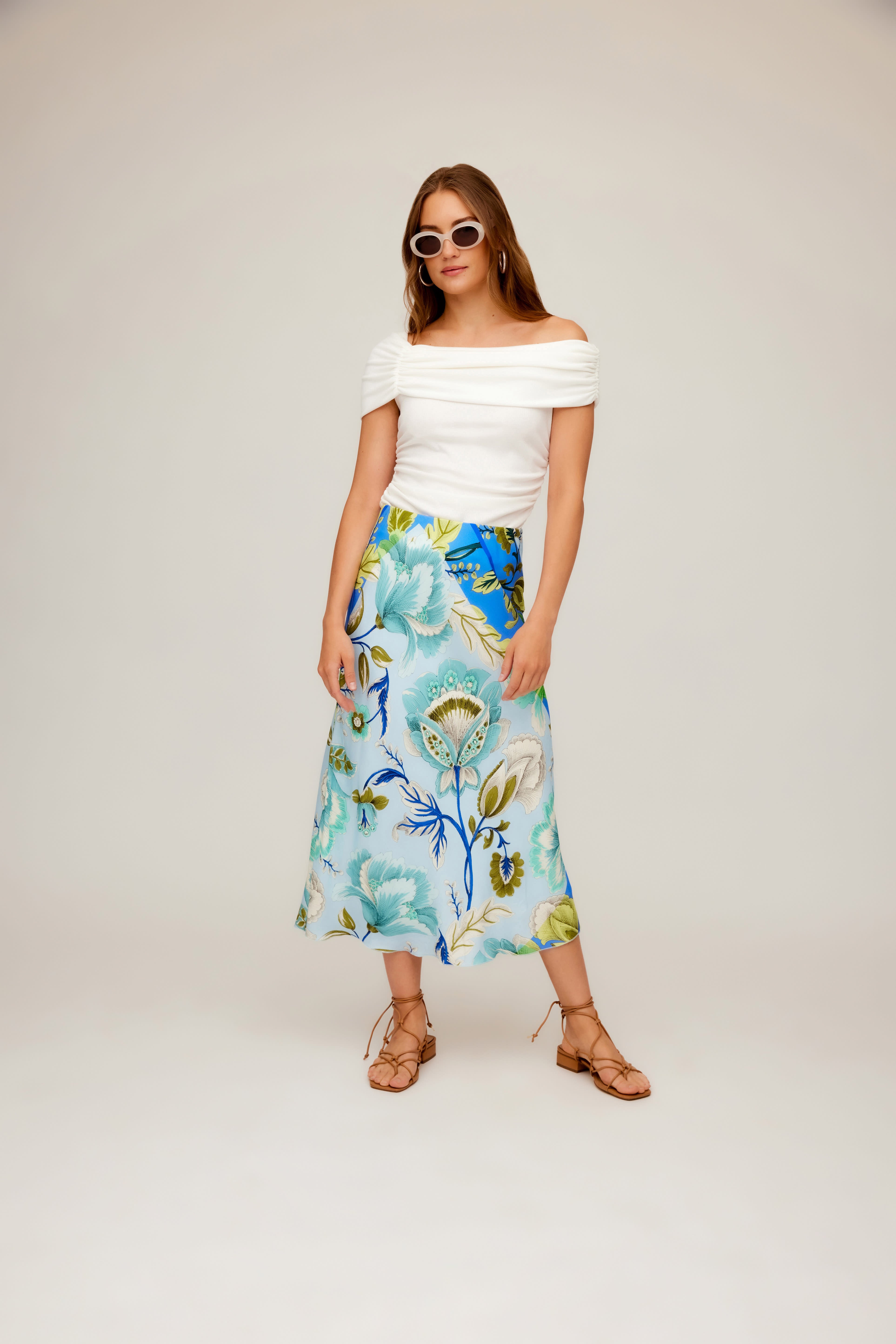 Mia Bias Skirt Botanical Scarf Print