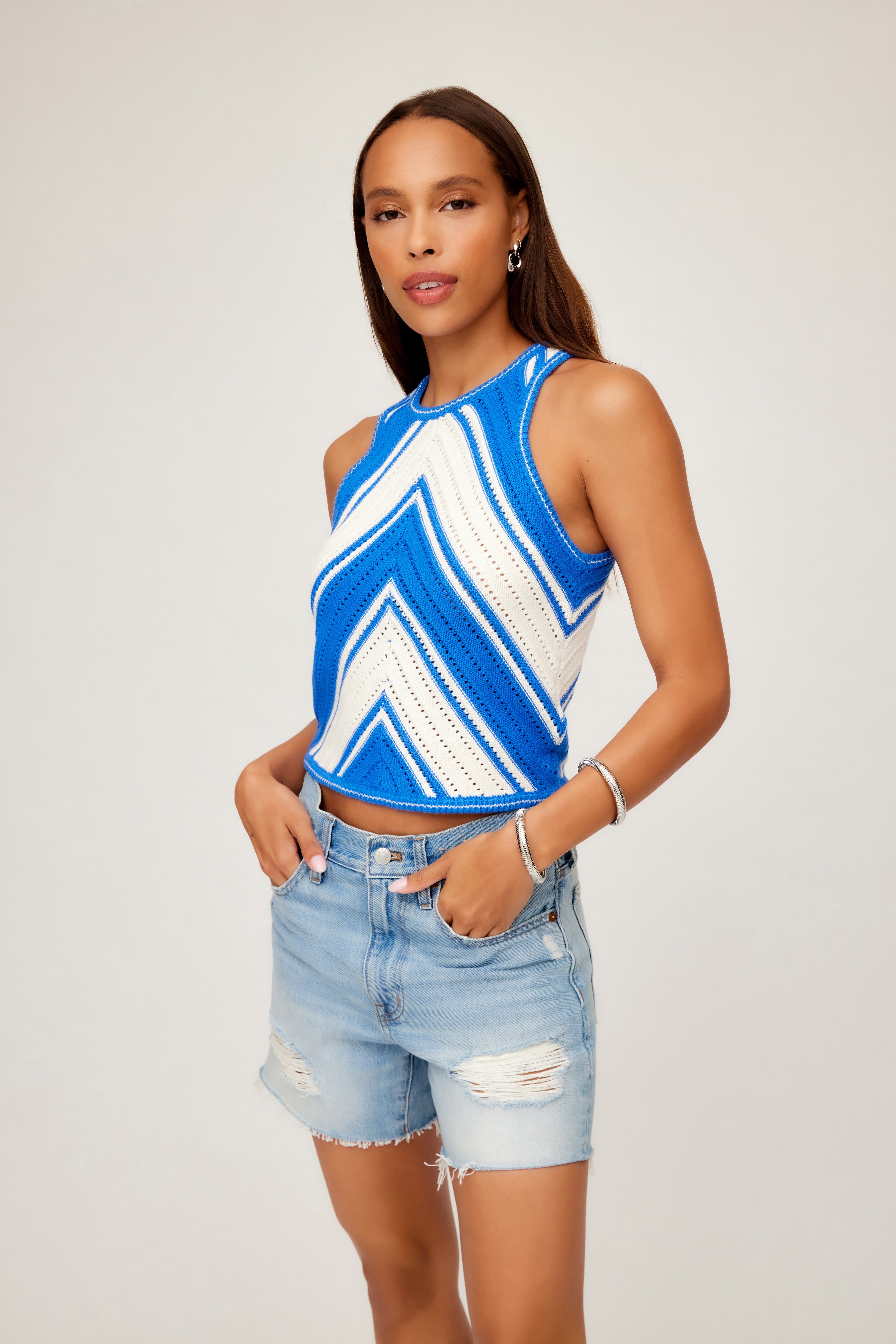 Alice Crochet Tank Blue