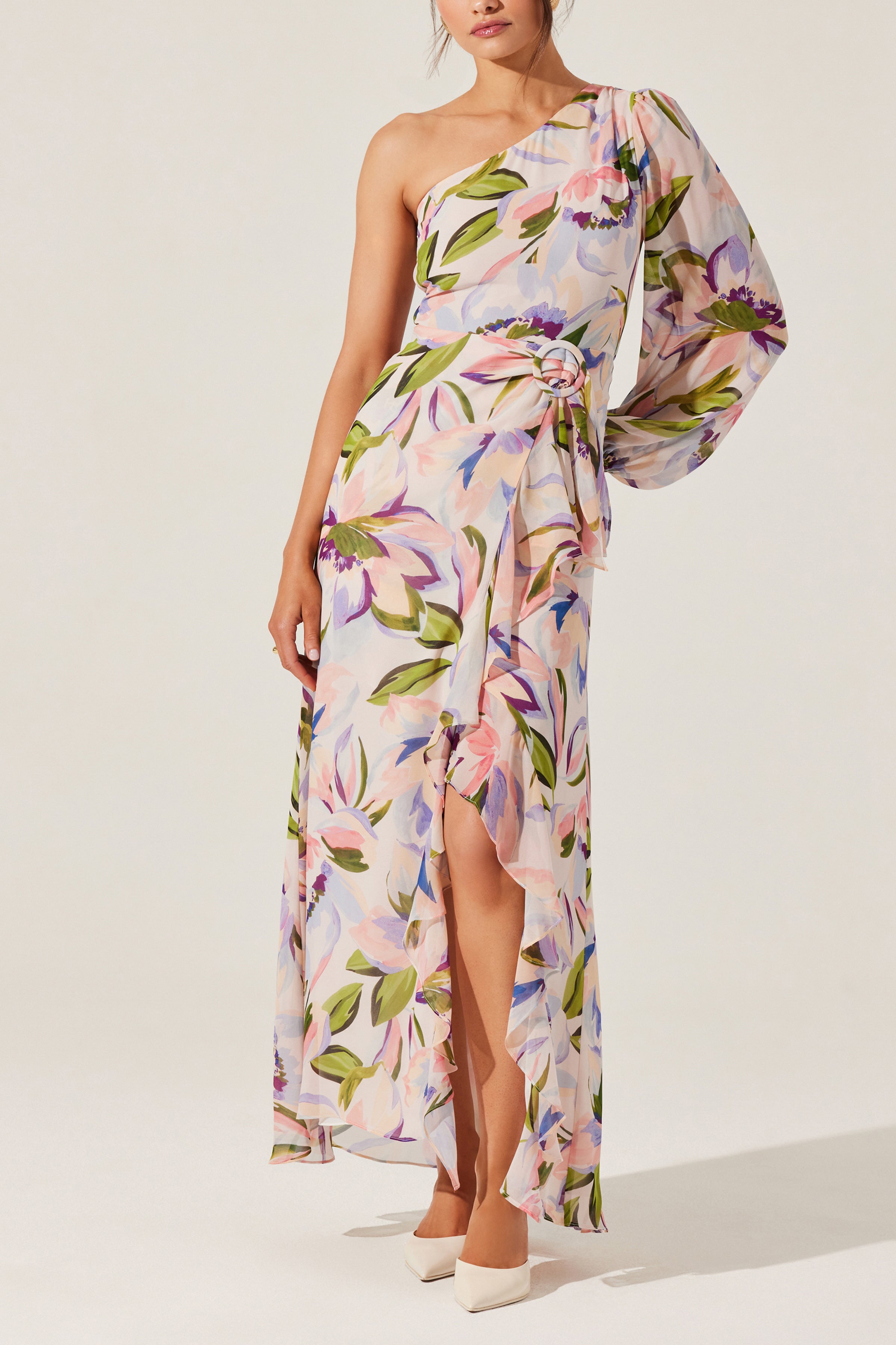 ASTR Sandersonia Floral One Shoulder Dress