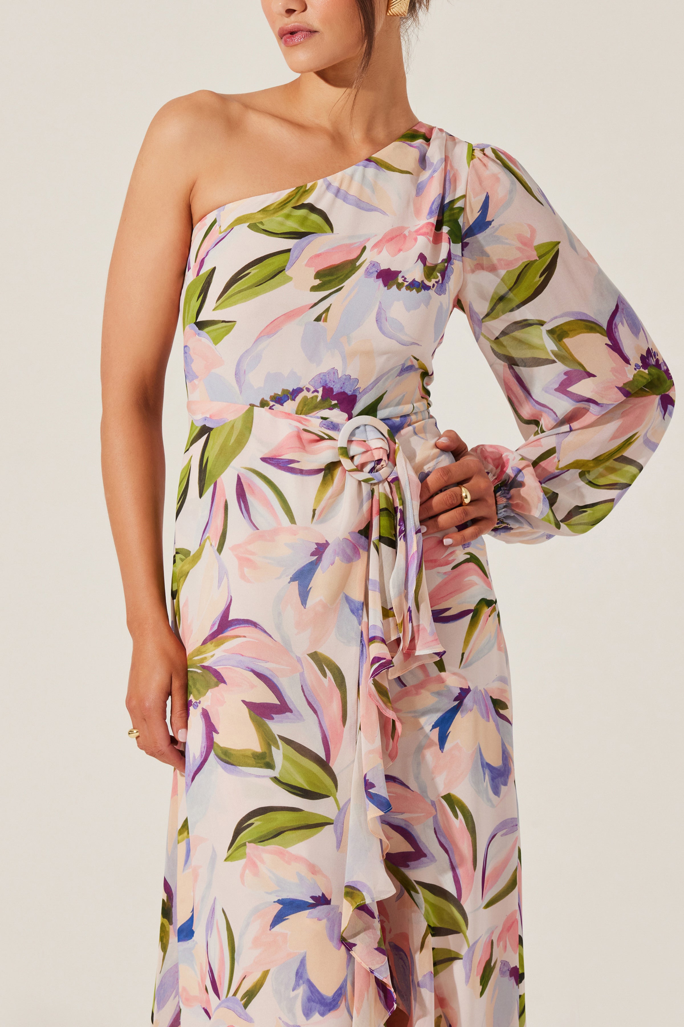 ASTR Sandersonia Floral One Shoulder Dress