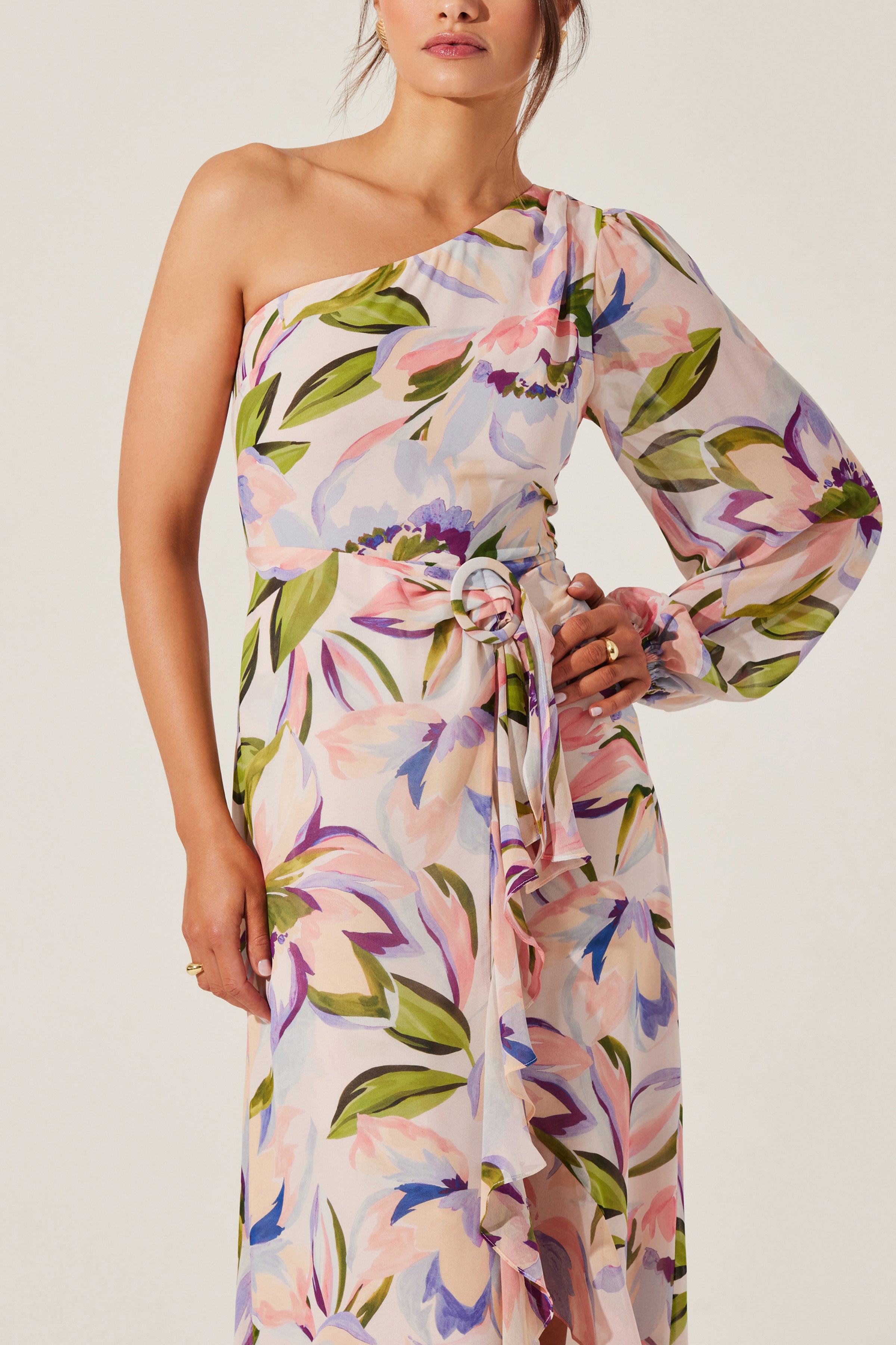 ASTR Sandersonia Floral One Shoulder Dress