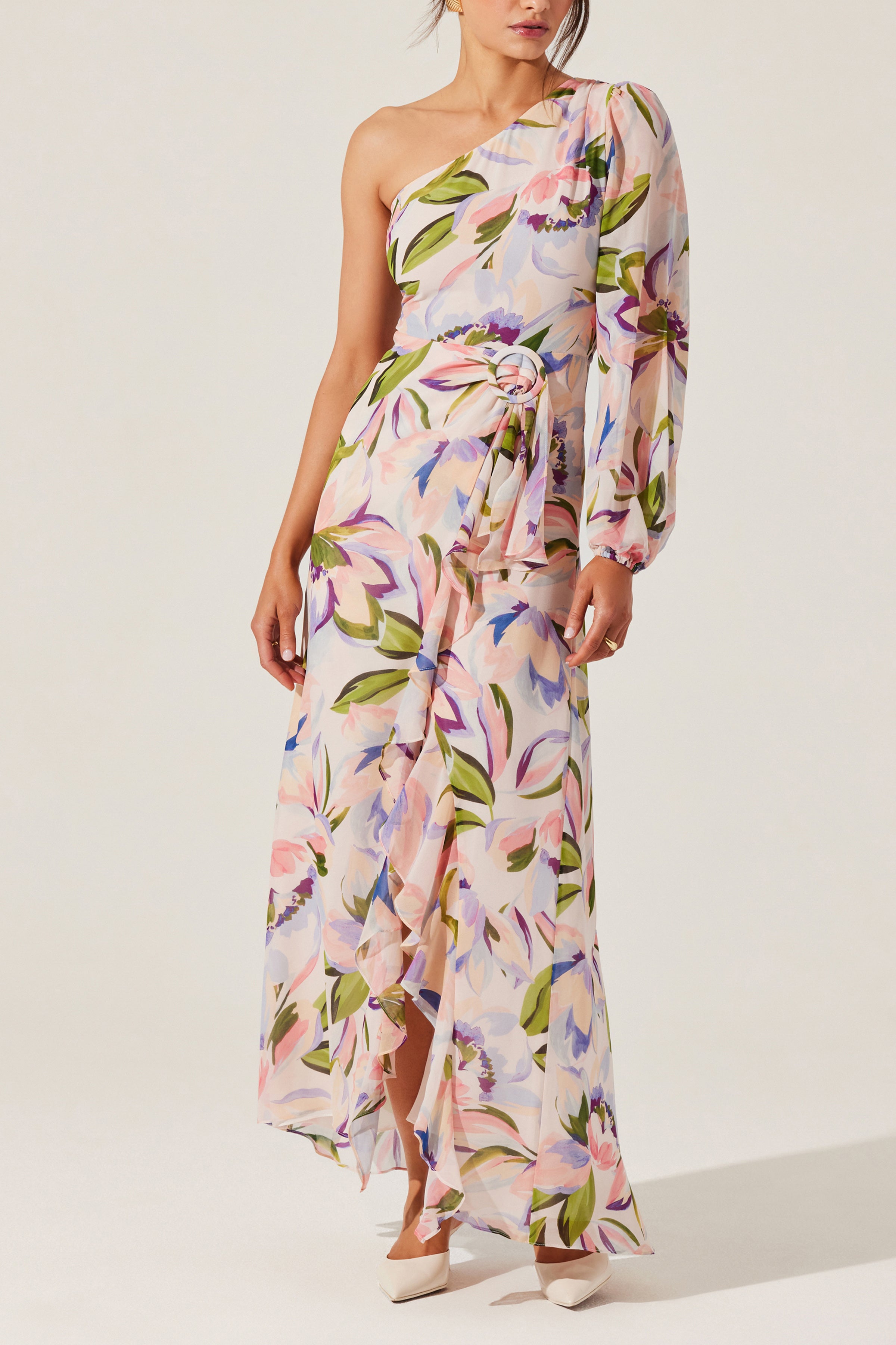 ASTR Sandersonia Floral One Shoulder Dress