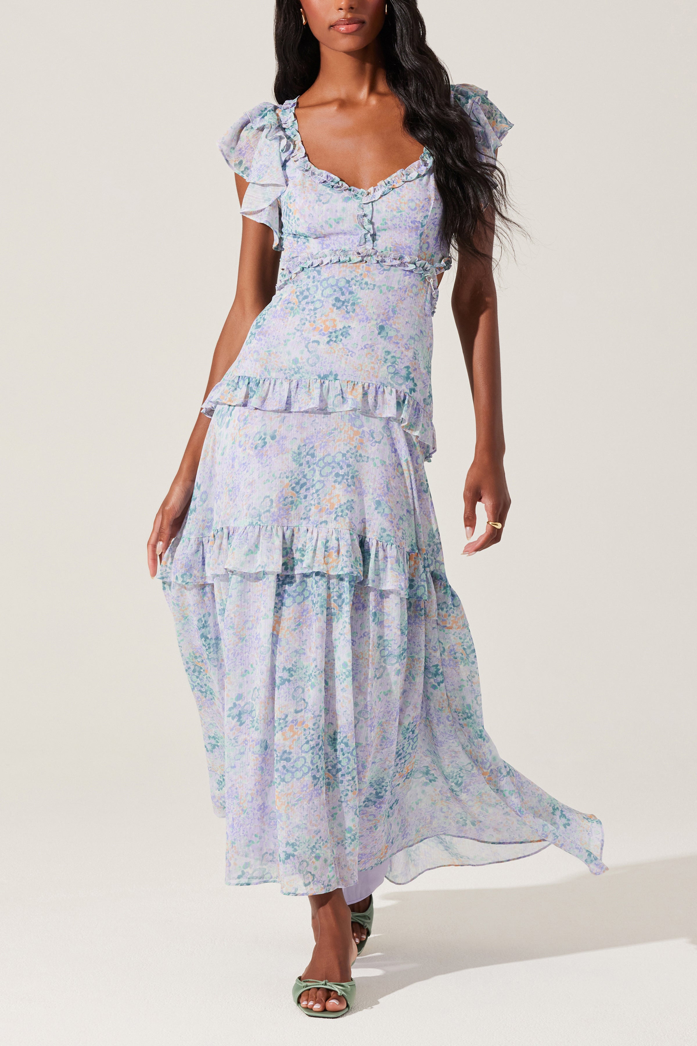 ASTR Mable Floral Tiered Ruffle Maxi Dress