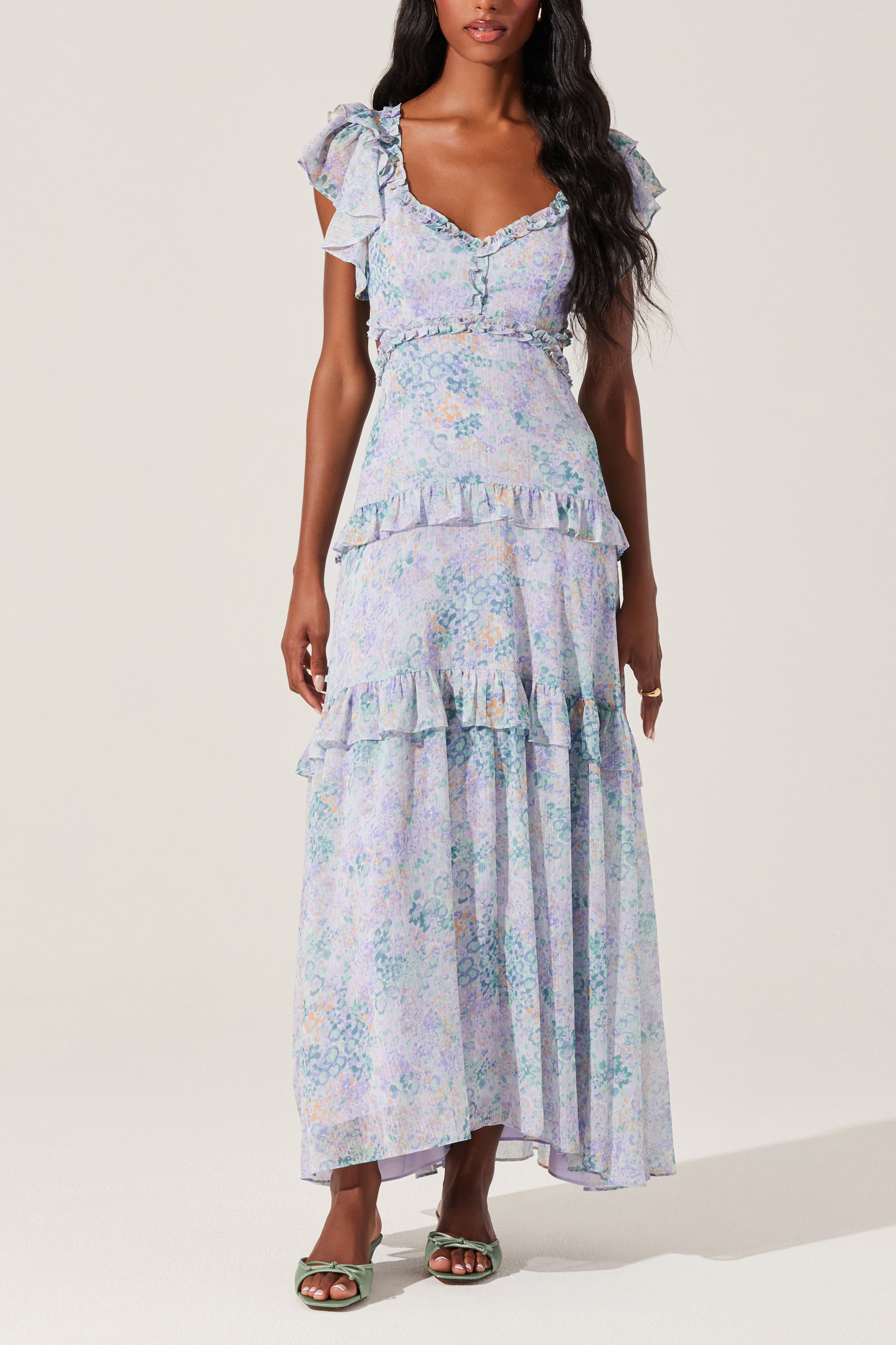 ASTR Mable Floral Tiered Ruffle Maxi Dress