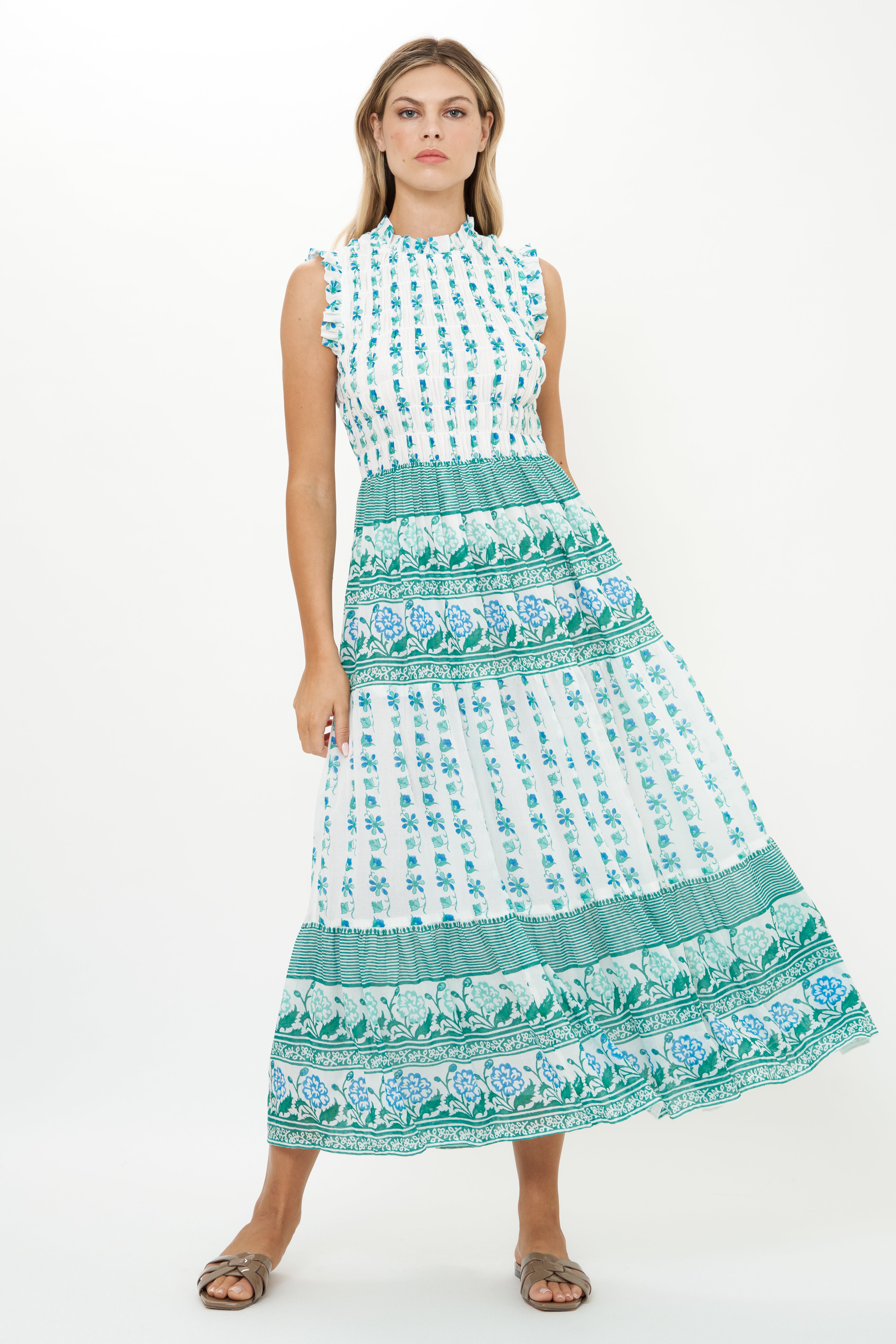 Sleeveless Smocked Maxi Boreggo Green