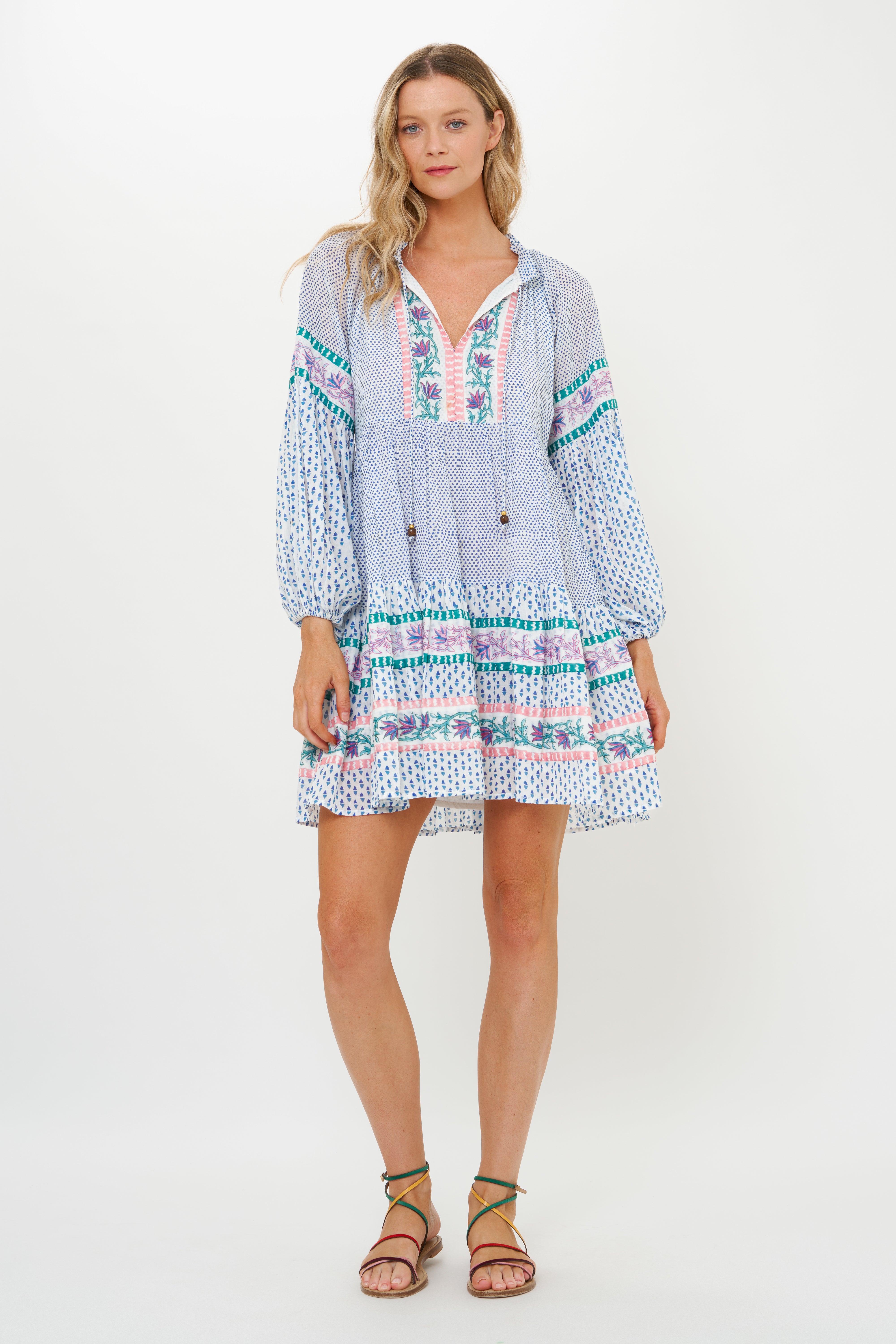 Balloon Sleeve Short Jungi Blue Dress