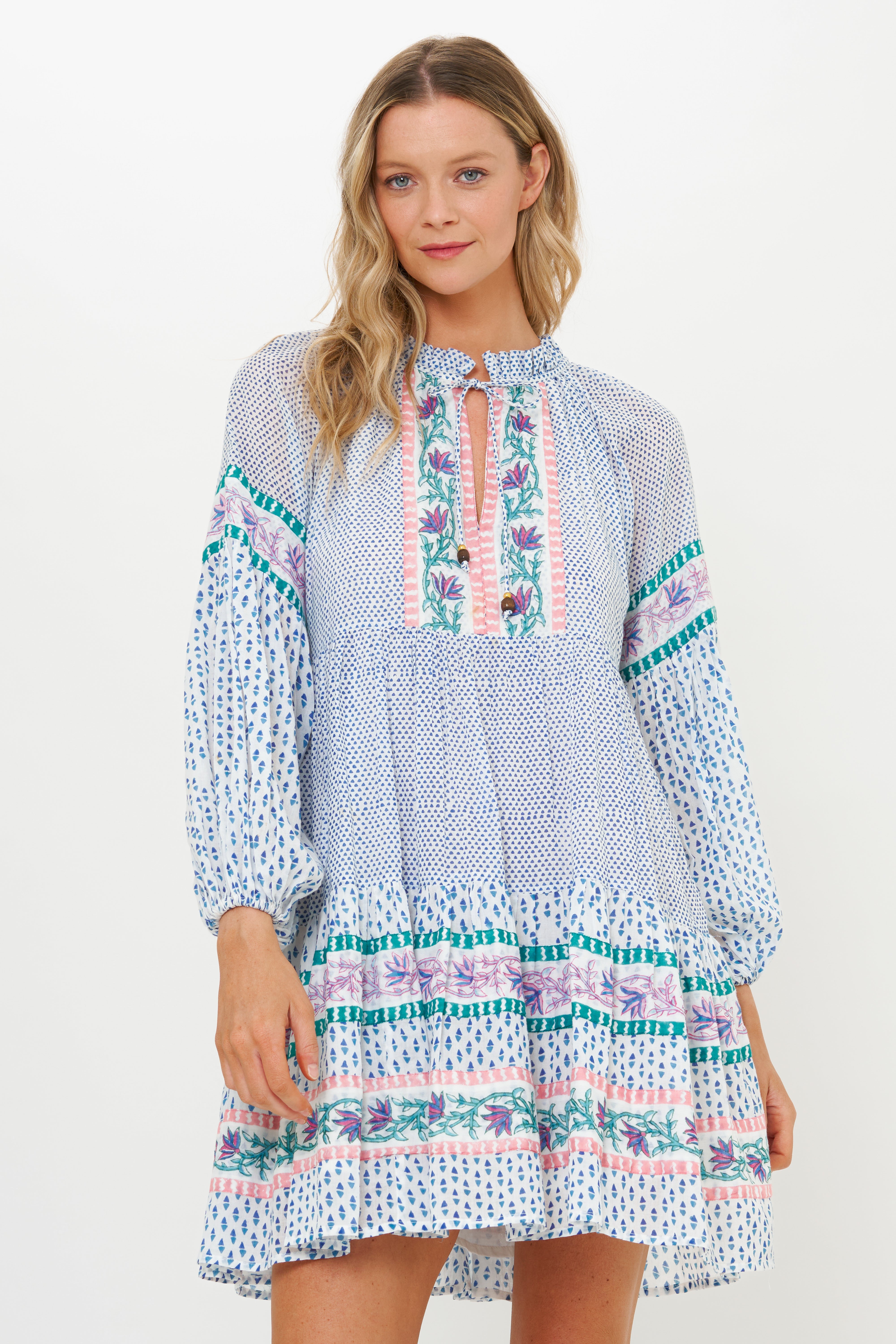 Balloon Sleeve Short Jungi Blue Dress