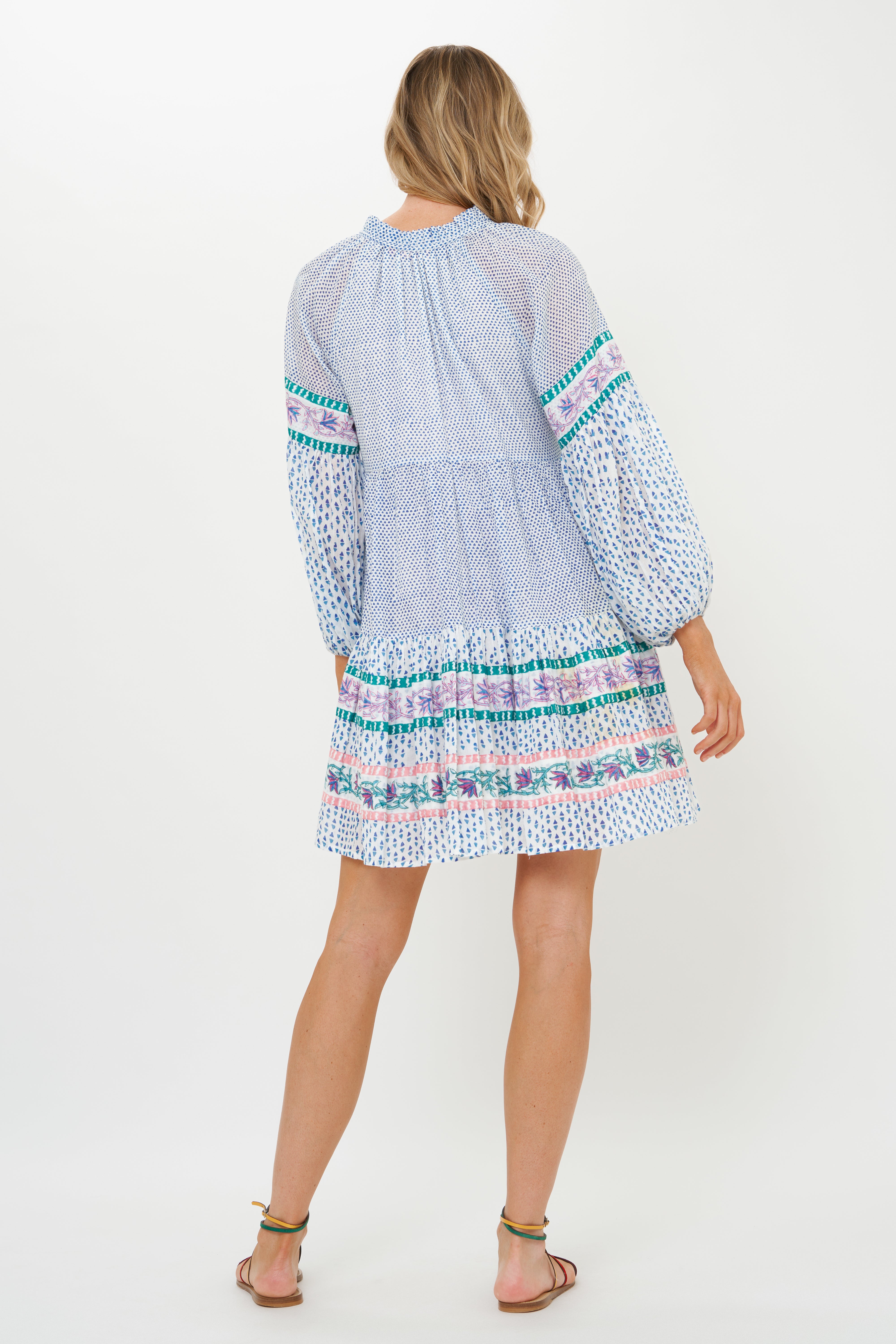 Balloon Sleeve Short Jungi Blue Dress