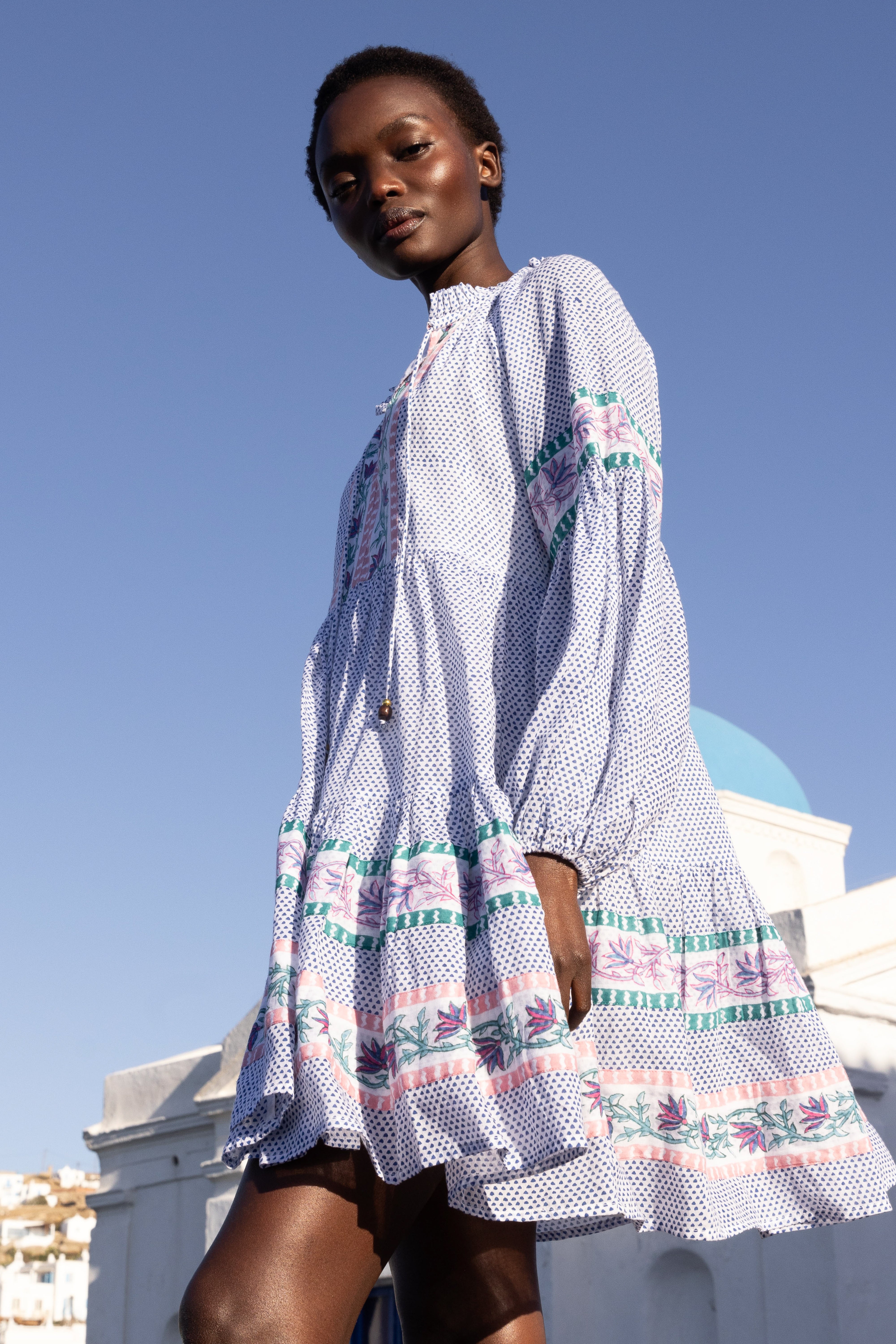 Balloon Sleeve Short Jungi Blue Dress
