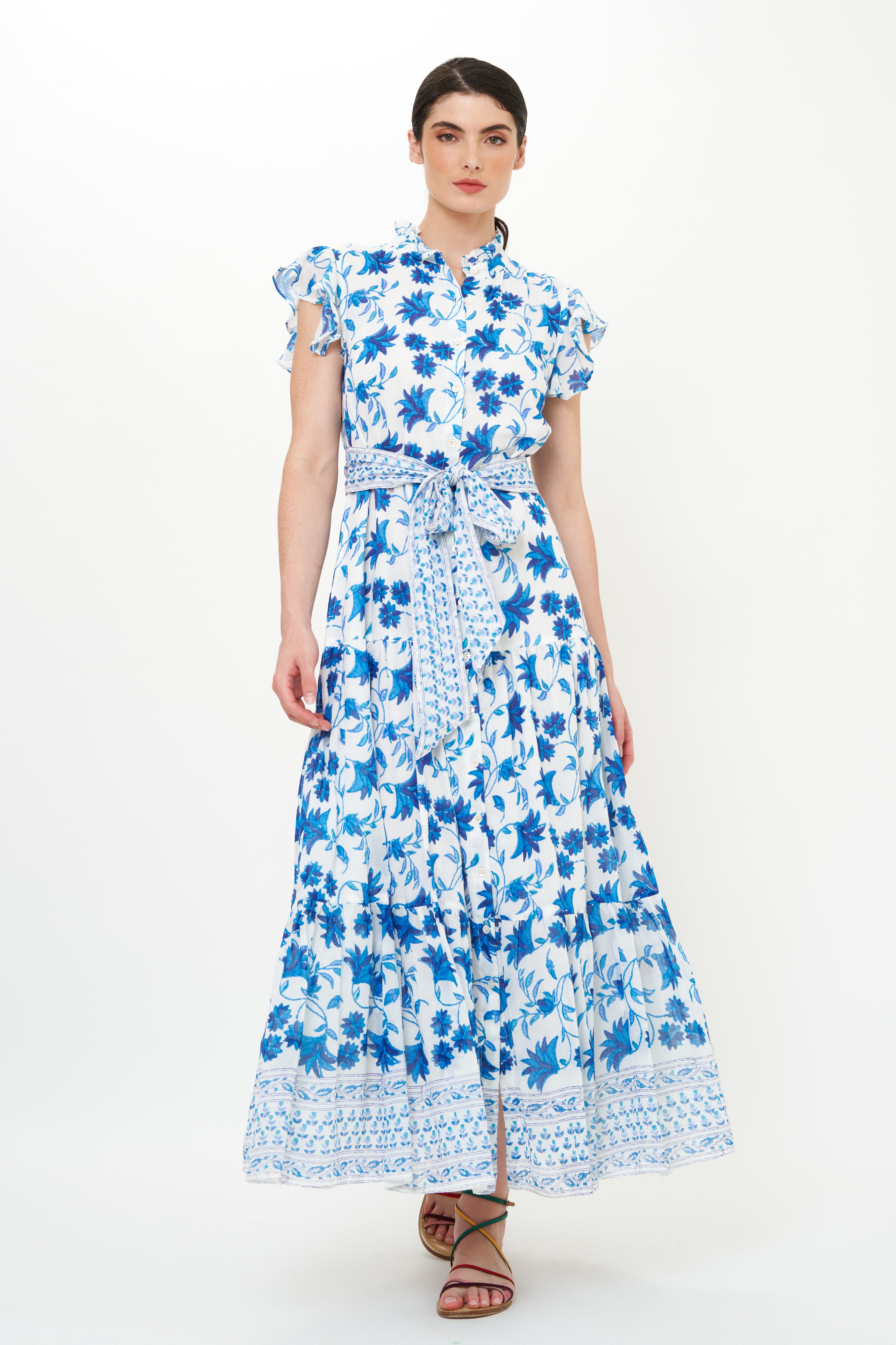 Ruffle Collar Maxi Marion Blue