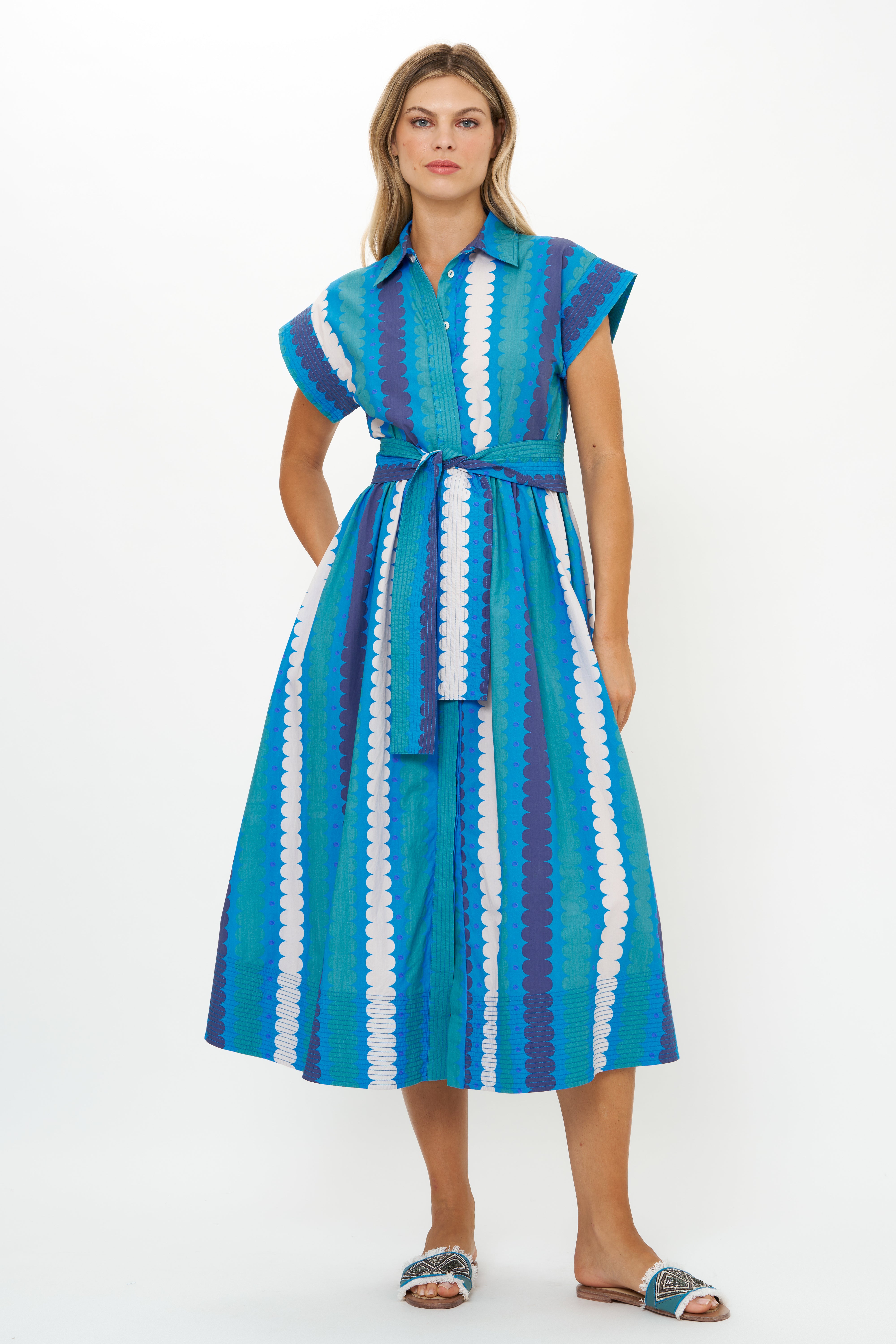 Belted Shirt Dress Meko Blue