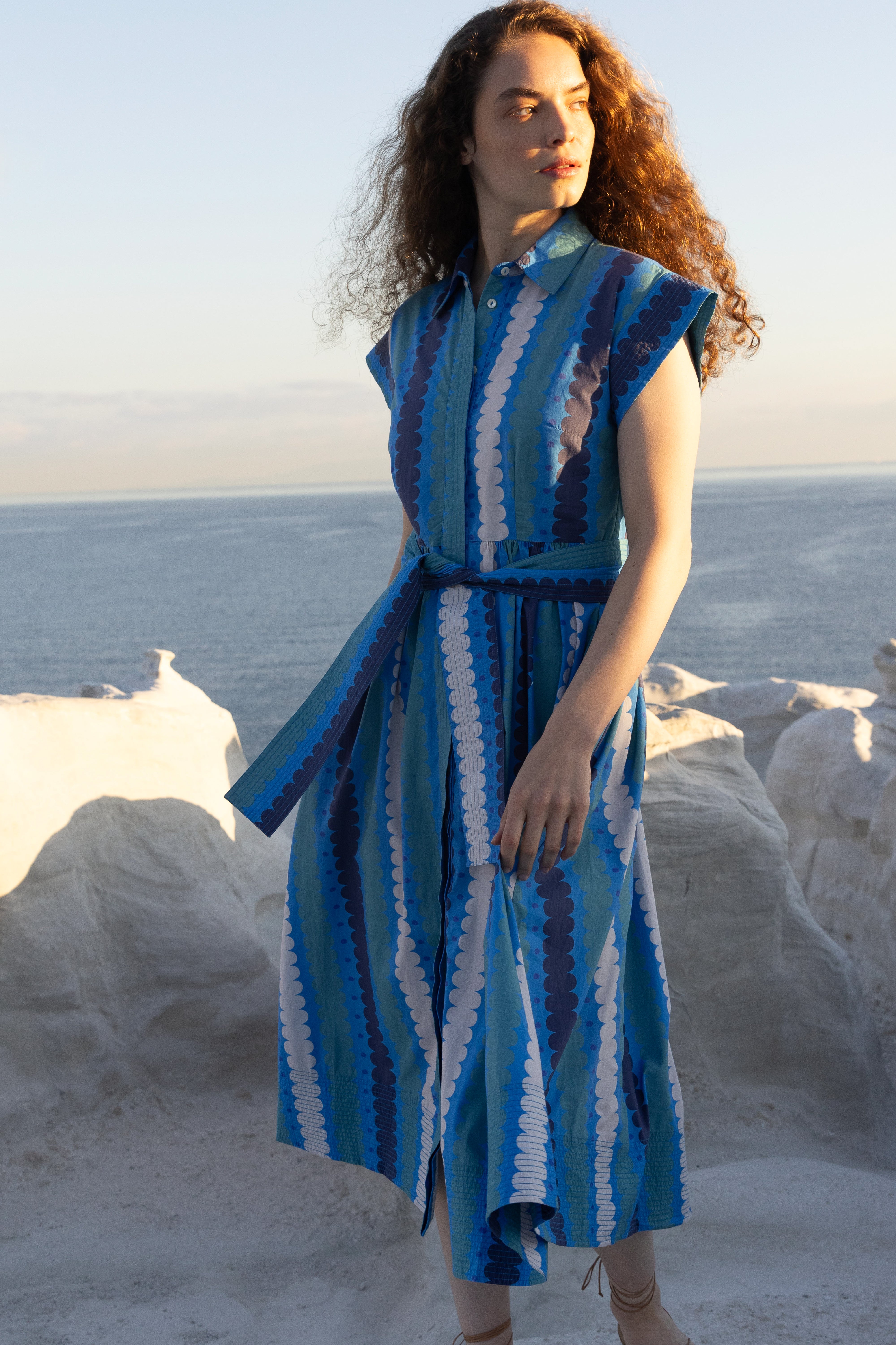 Belted Shirt Dress Meko Blue