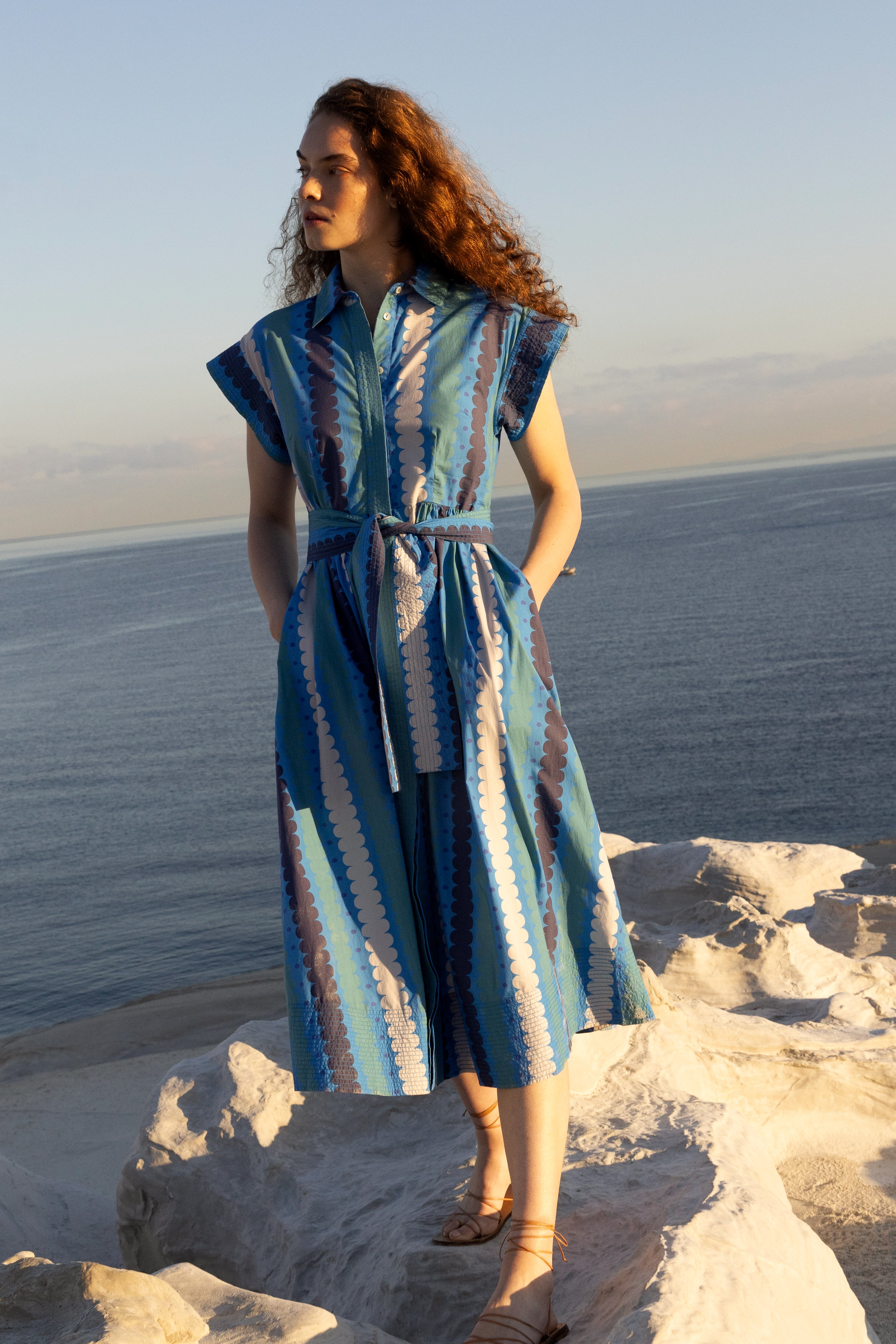 Belted Shirt Dress Meko Blue