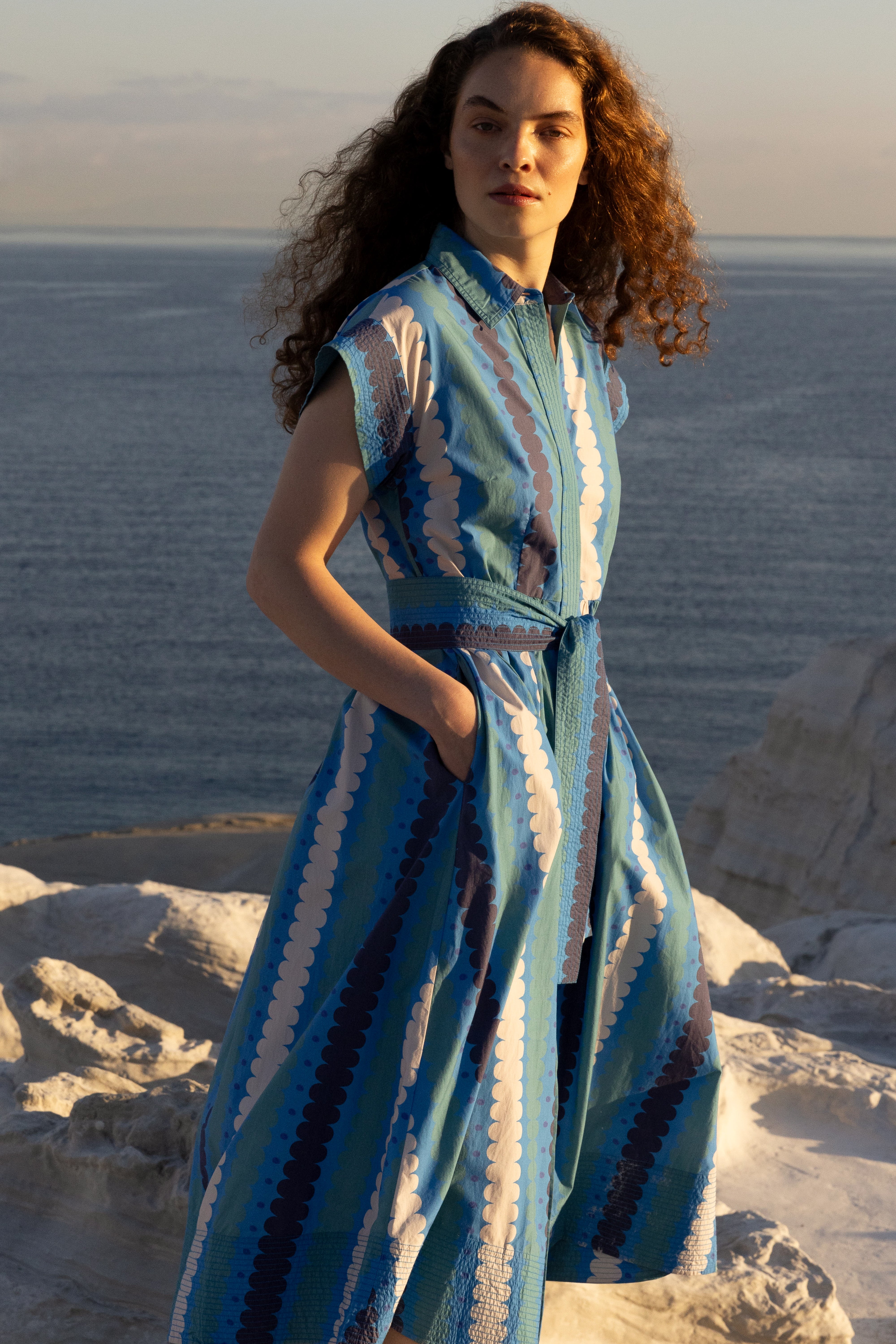 Belted Shirt Dress Meko Blue