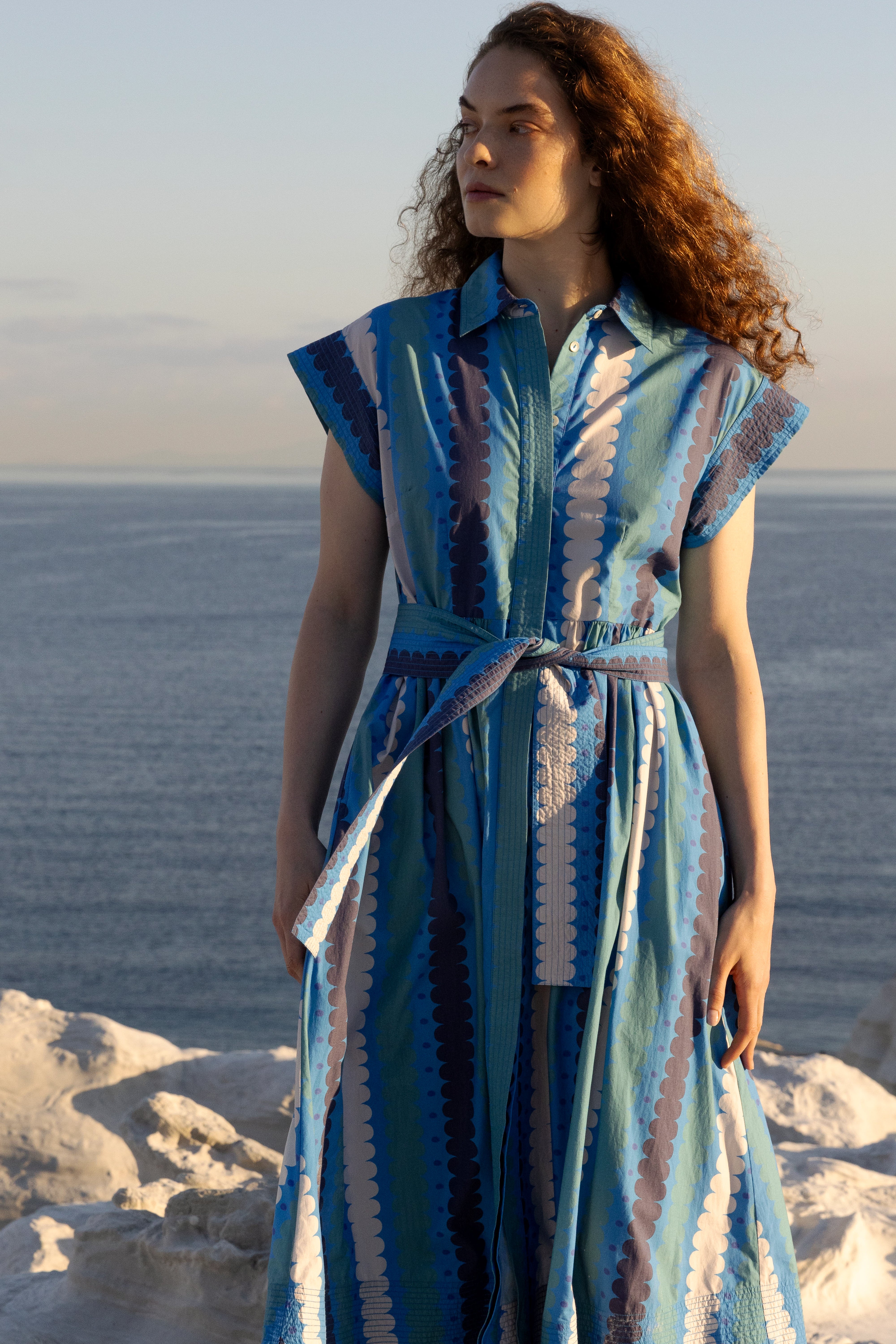 Belted Shirt Dress Meko Blue