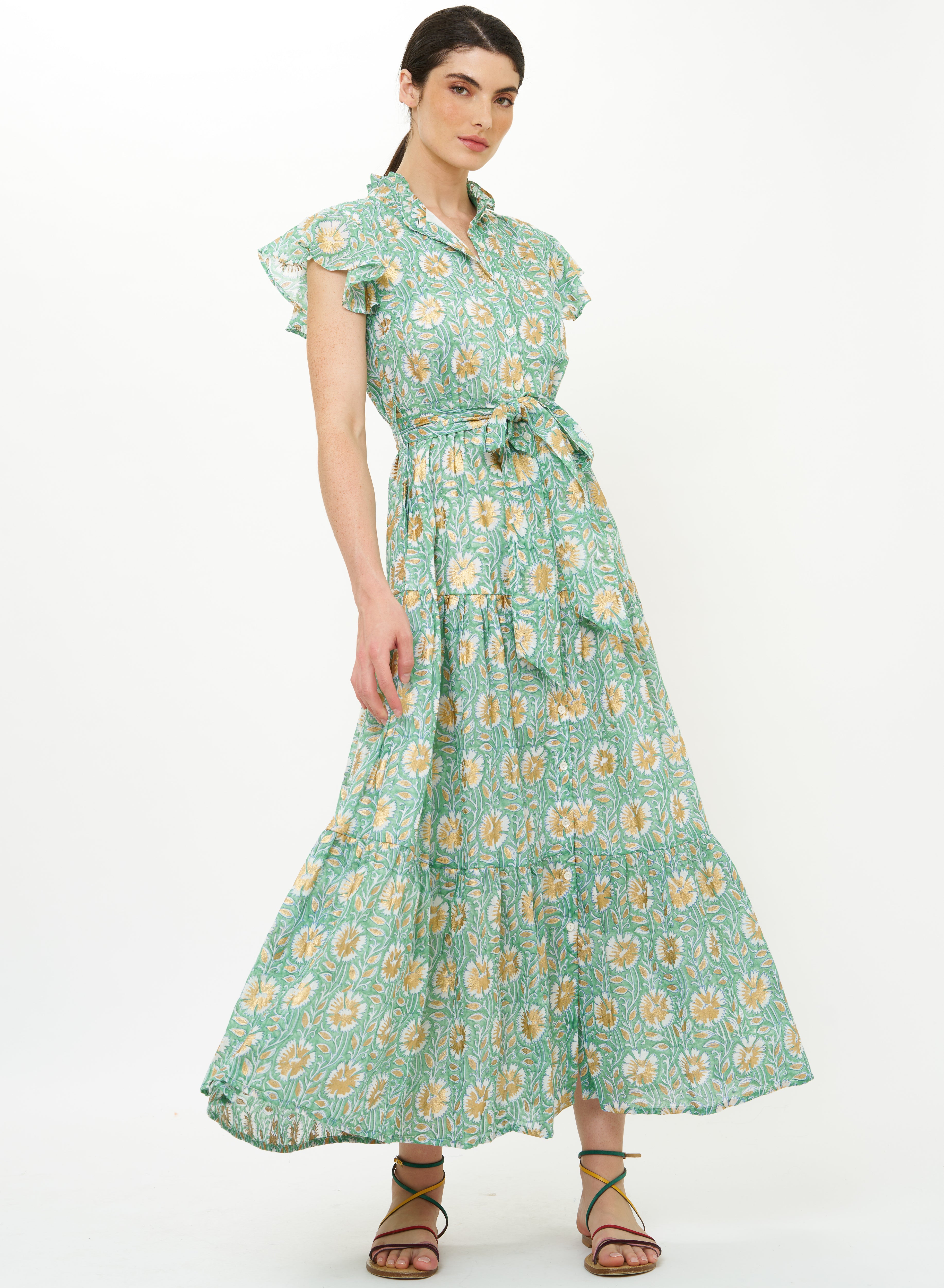 Ruffle Collar Maxi Mughal Green