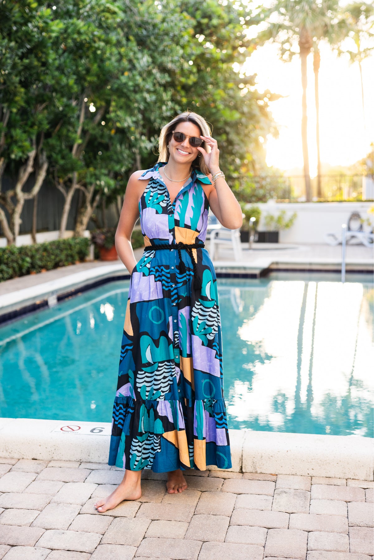 Sleeveless Shirt Dress Maxi Riviera Blue