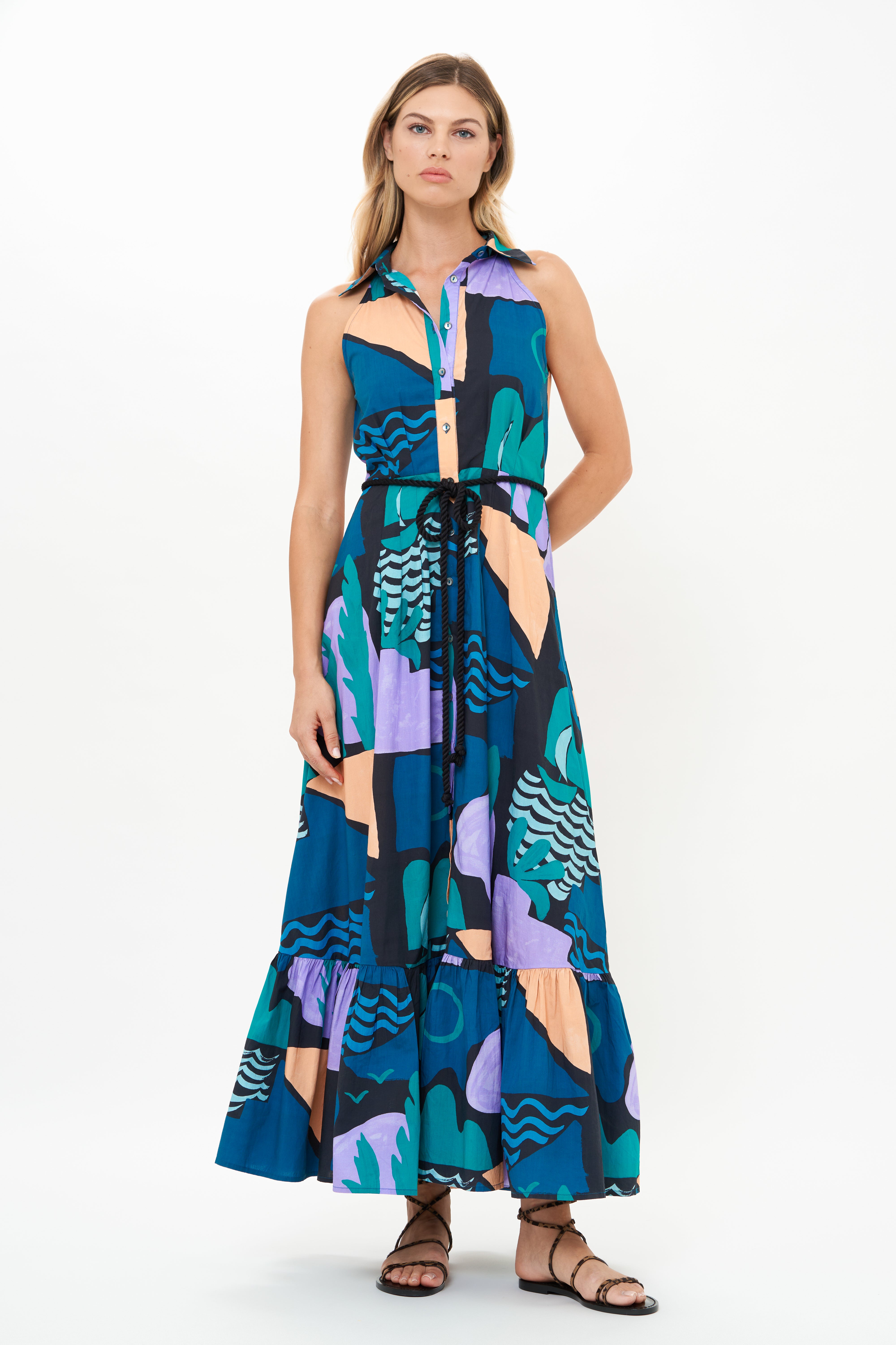 Sleeveless Shirt Dress Maxi Riviera Blue