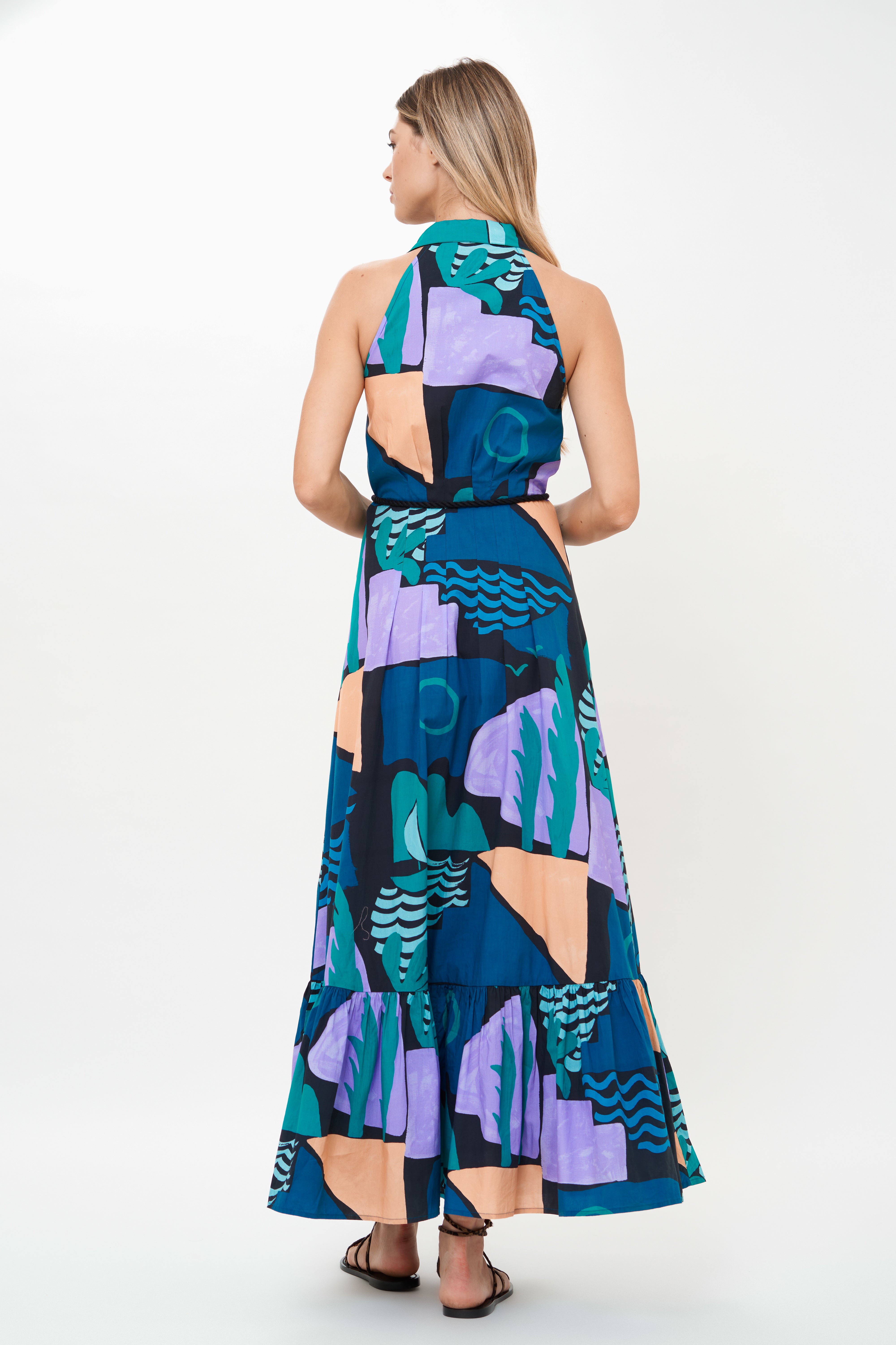 Sleeveless Shirt Dress Maxi Riviera Blue