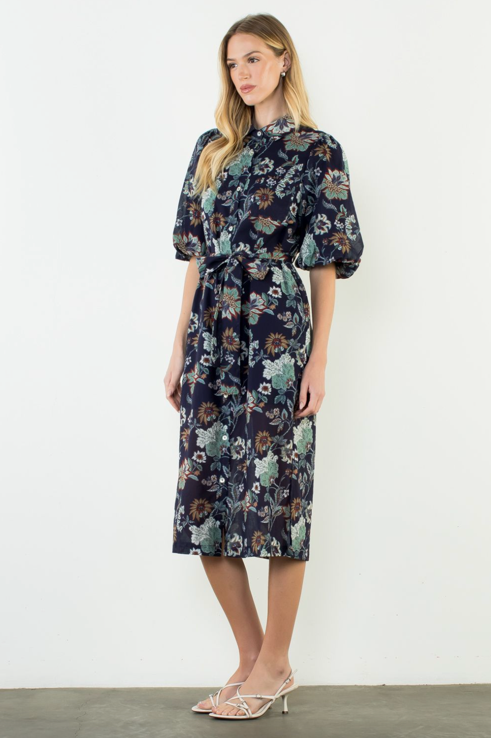 Puff Floral Button Dress