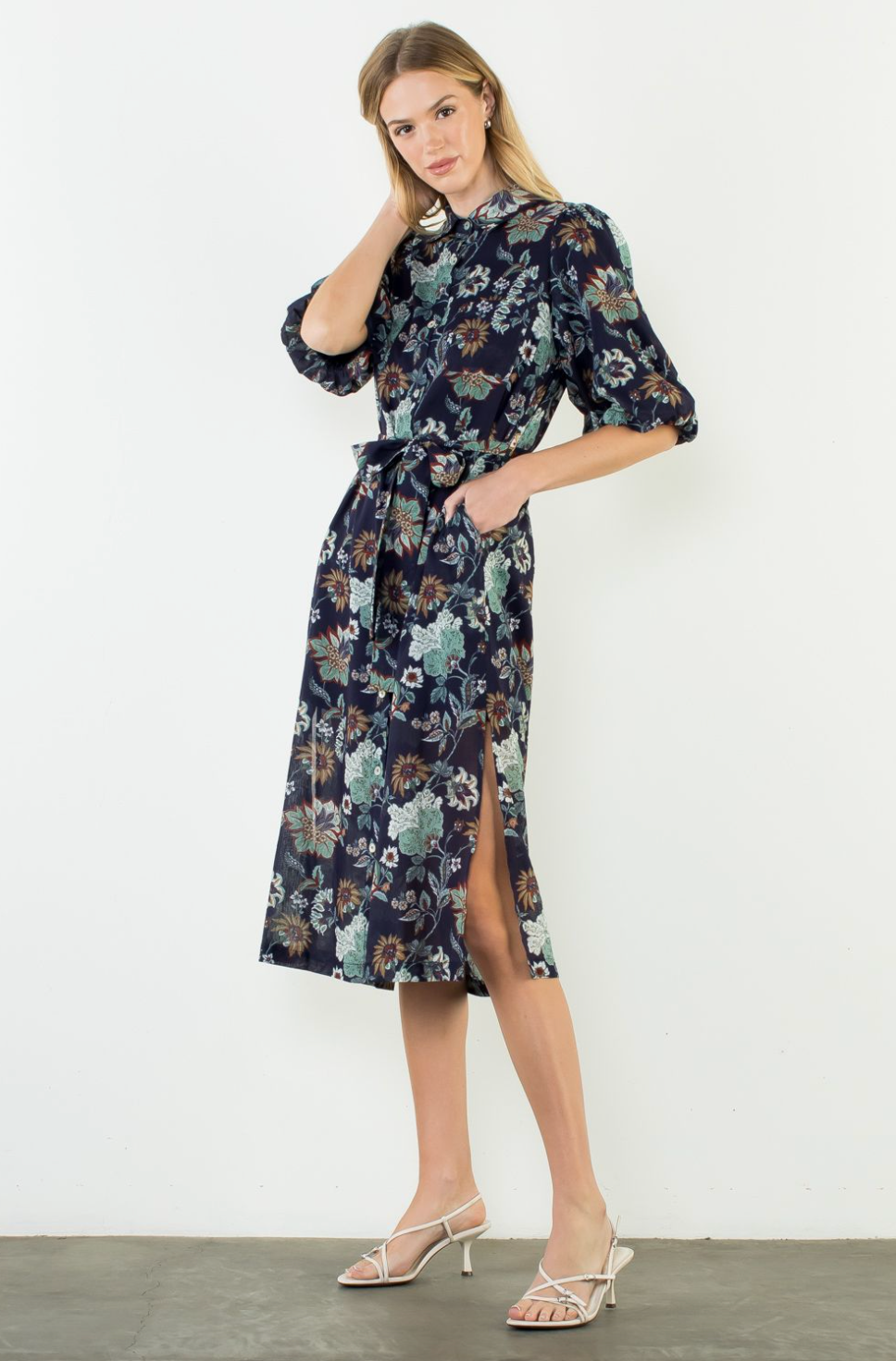 Puff Floral Button Dress
