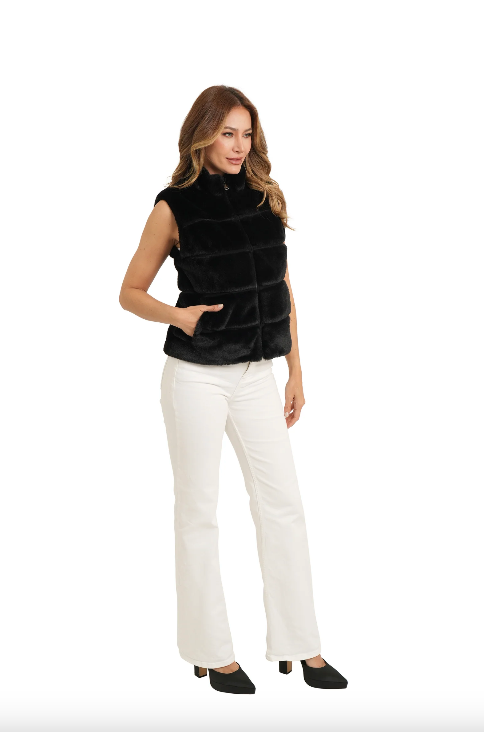 Faux Fur Vest Black