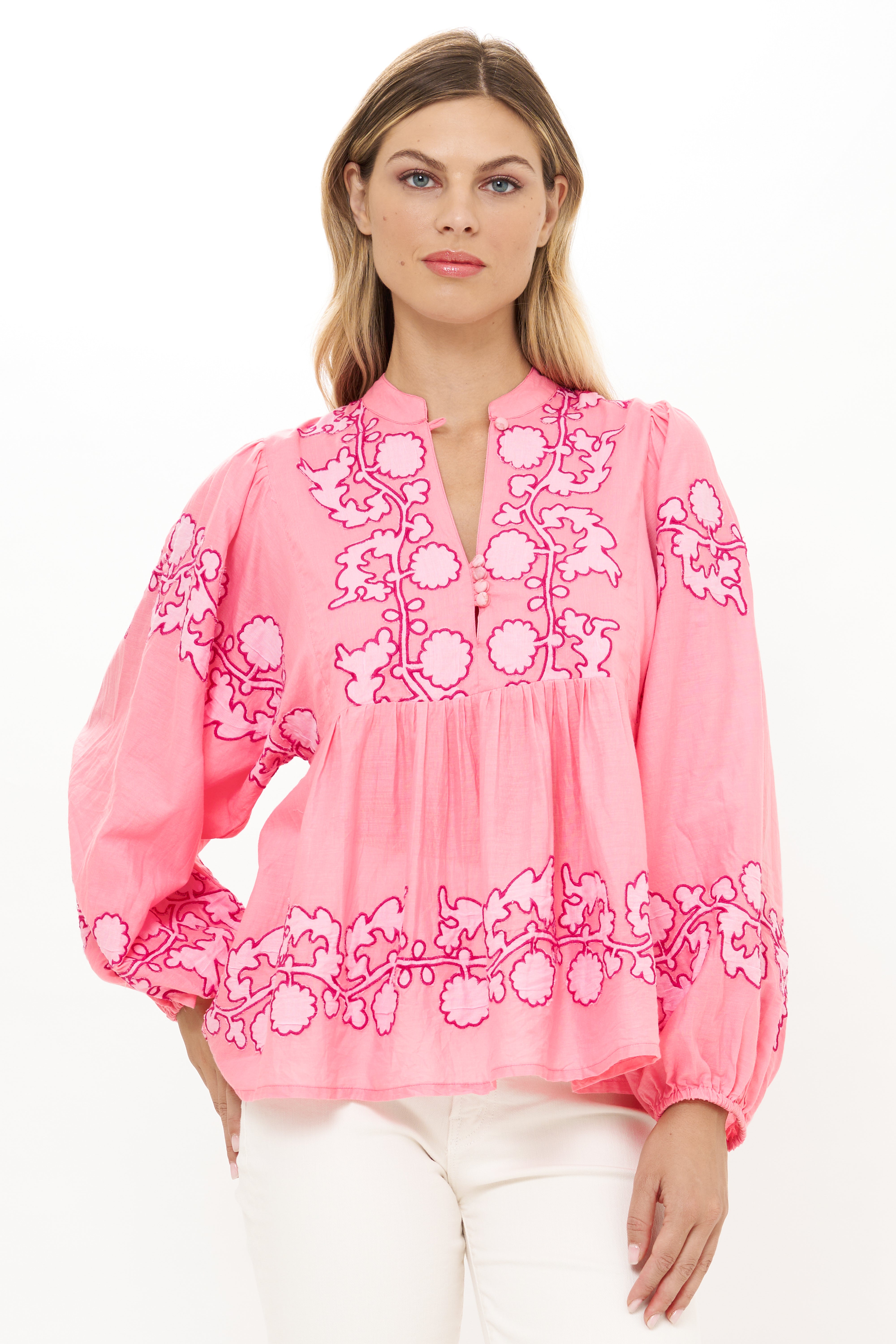 Mandarin Balloon Top Tangier Pink
