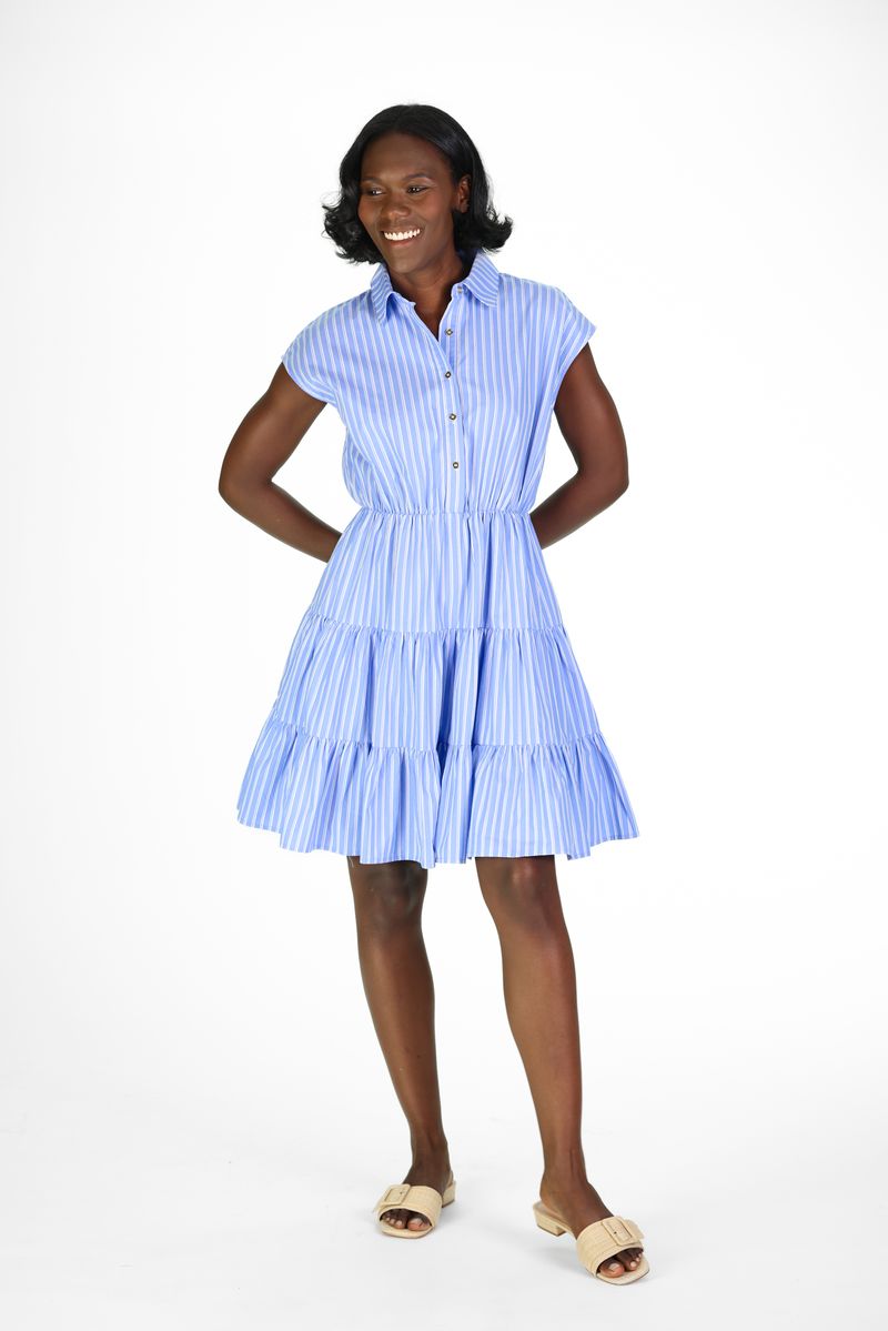 Valencia Dress Light Blue Double Stripe
