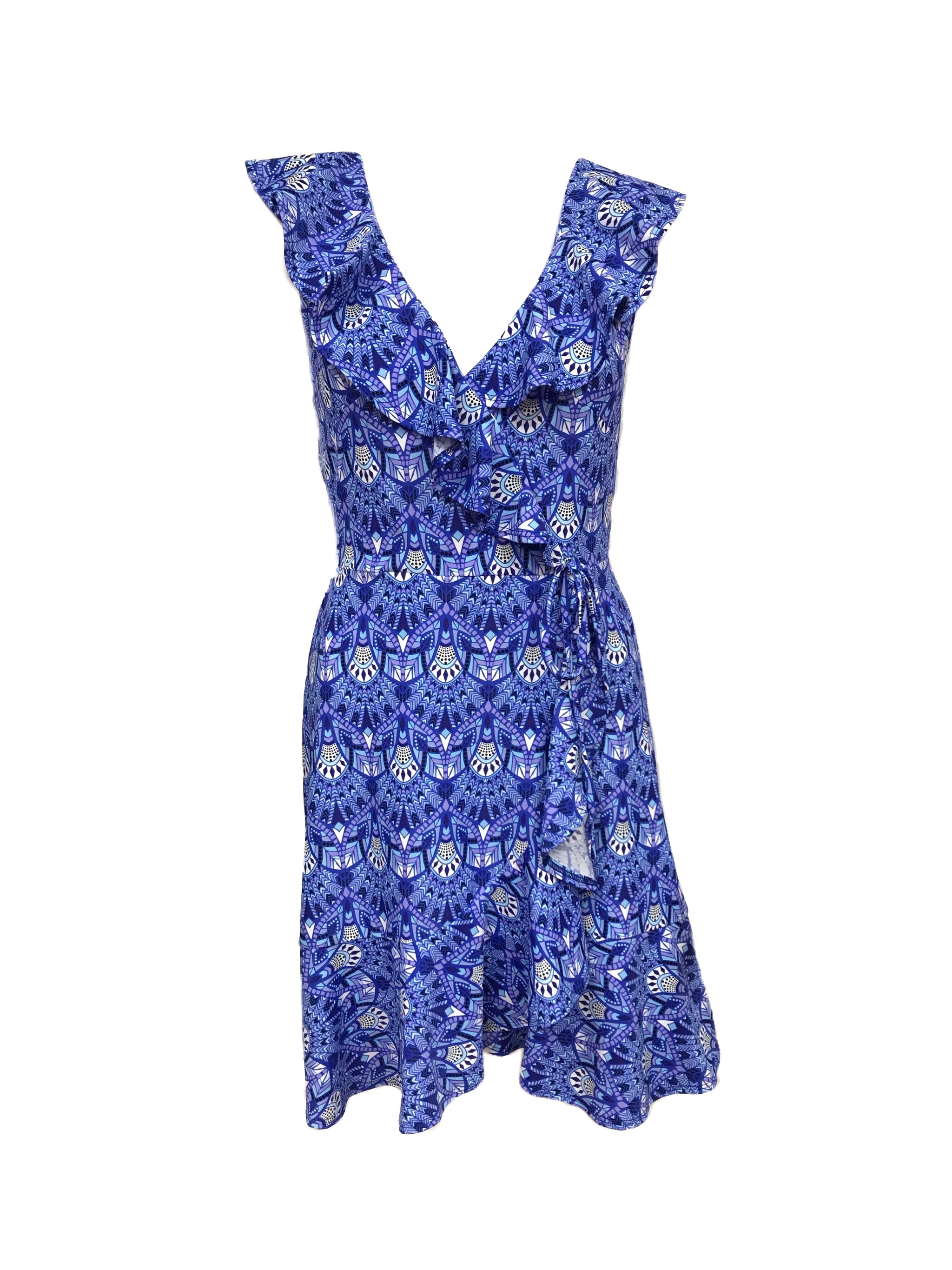 blue tribal dress Naples Faux Wrap Dress Dark Blue Tribal