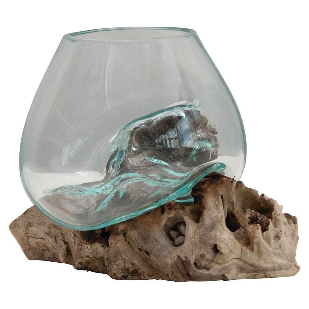 Glass Planter & Wood Base