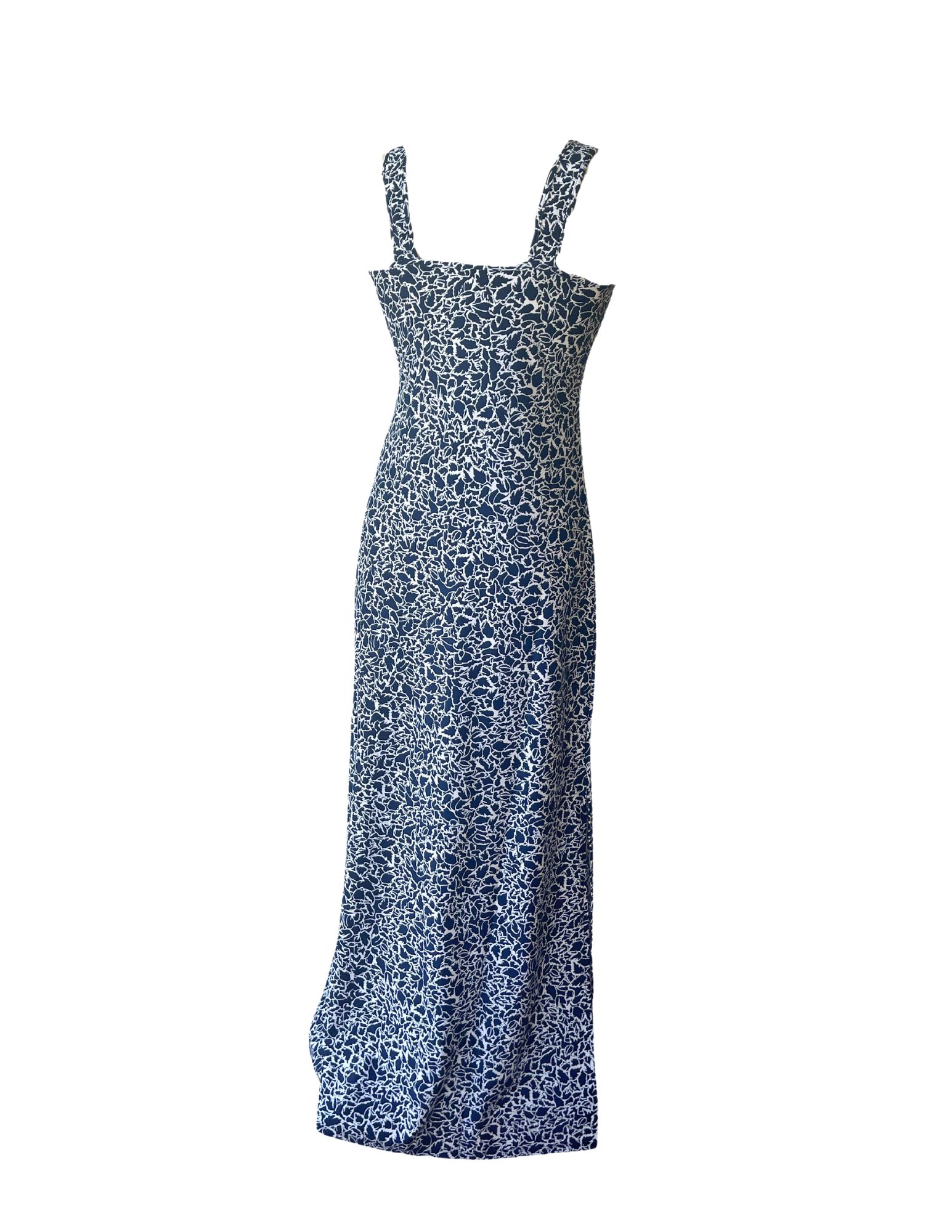 Maui Maxi Dress Variegated Leaves Navy/White