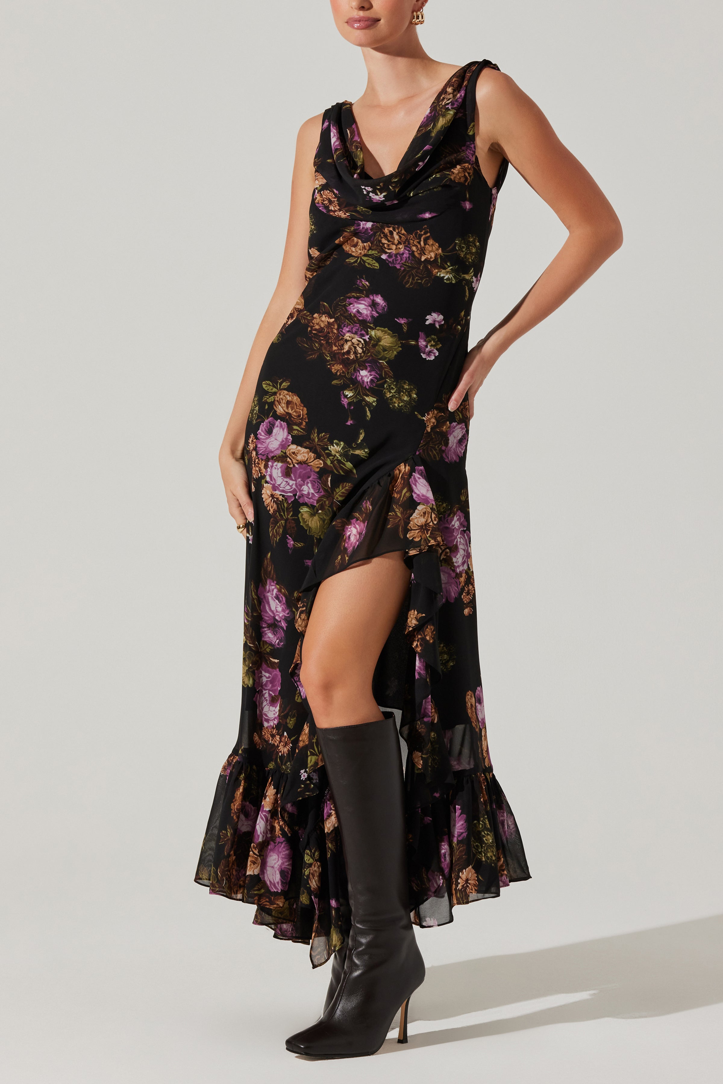 Cecilia Dress Black purple floral