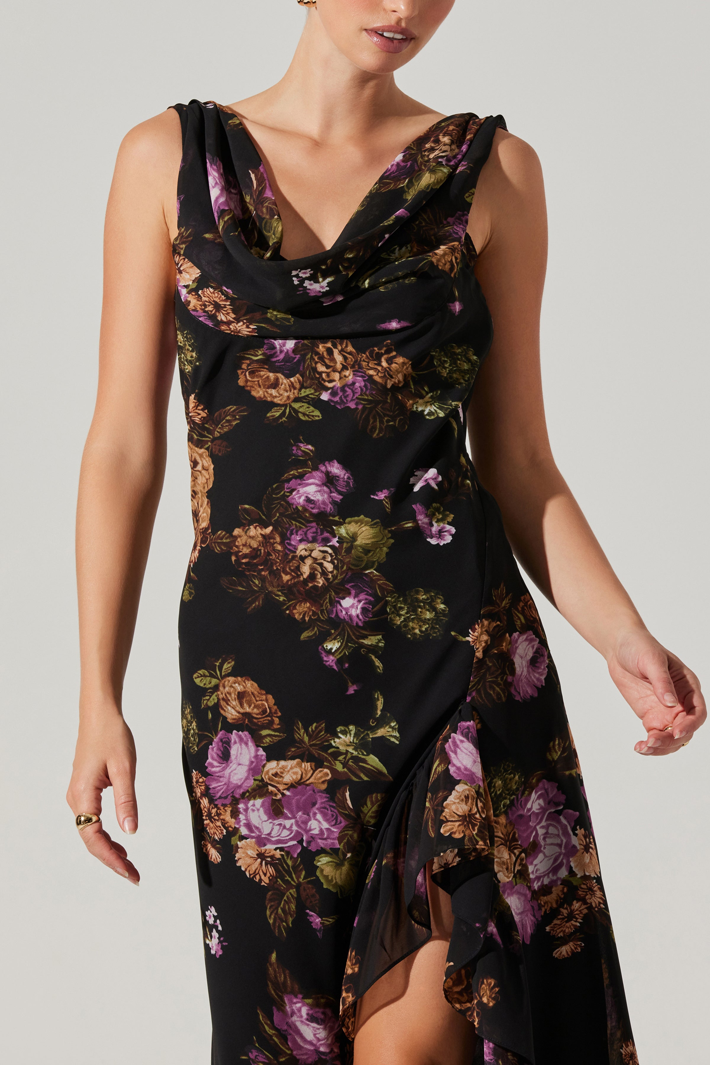 Cecilia Dress Black purple floral