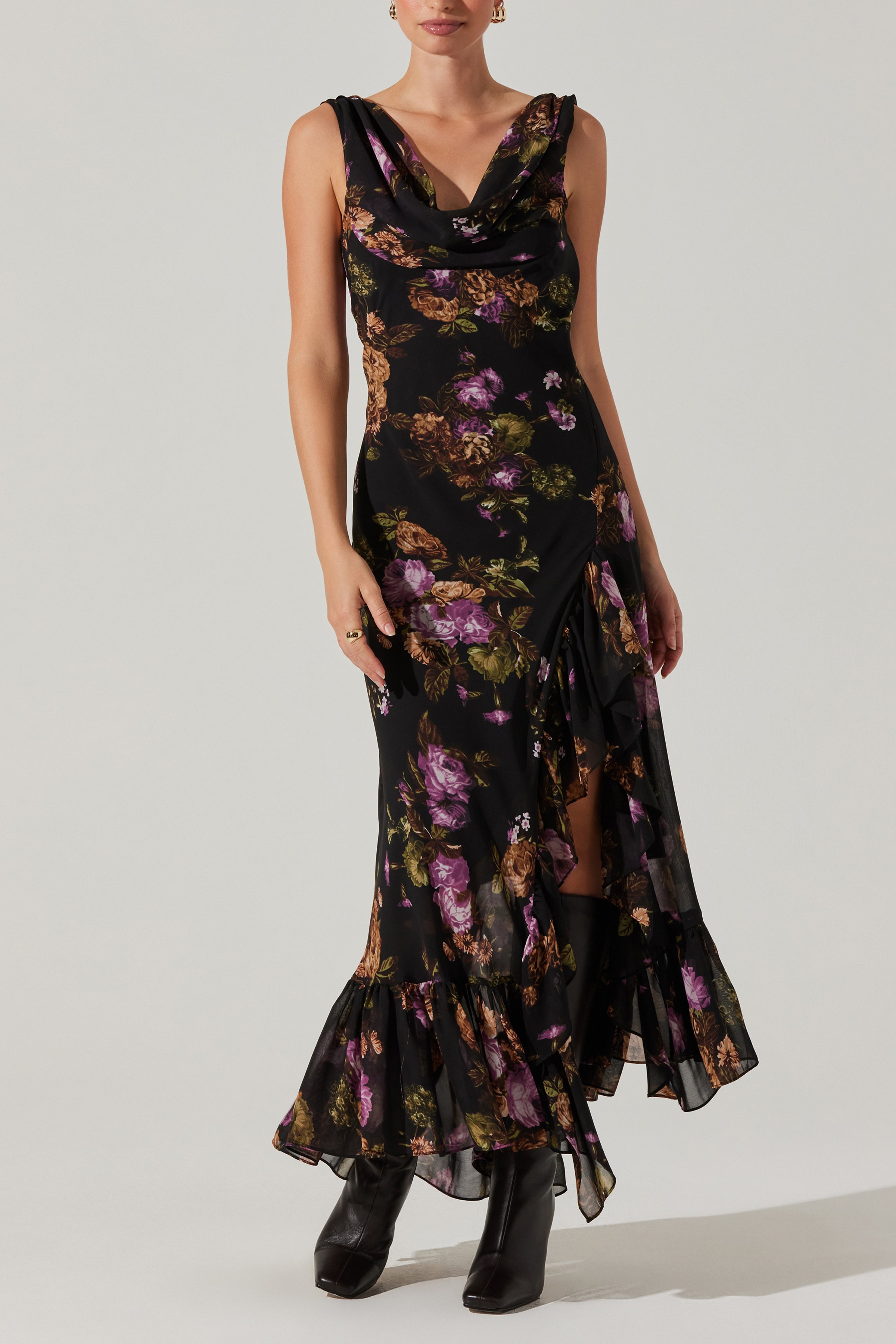 Cecilia Dress Black purple floral