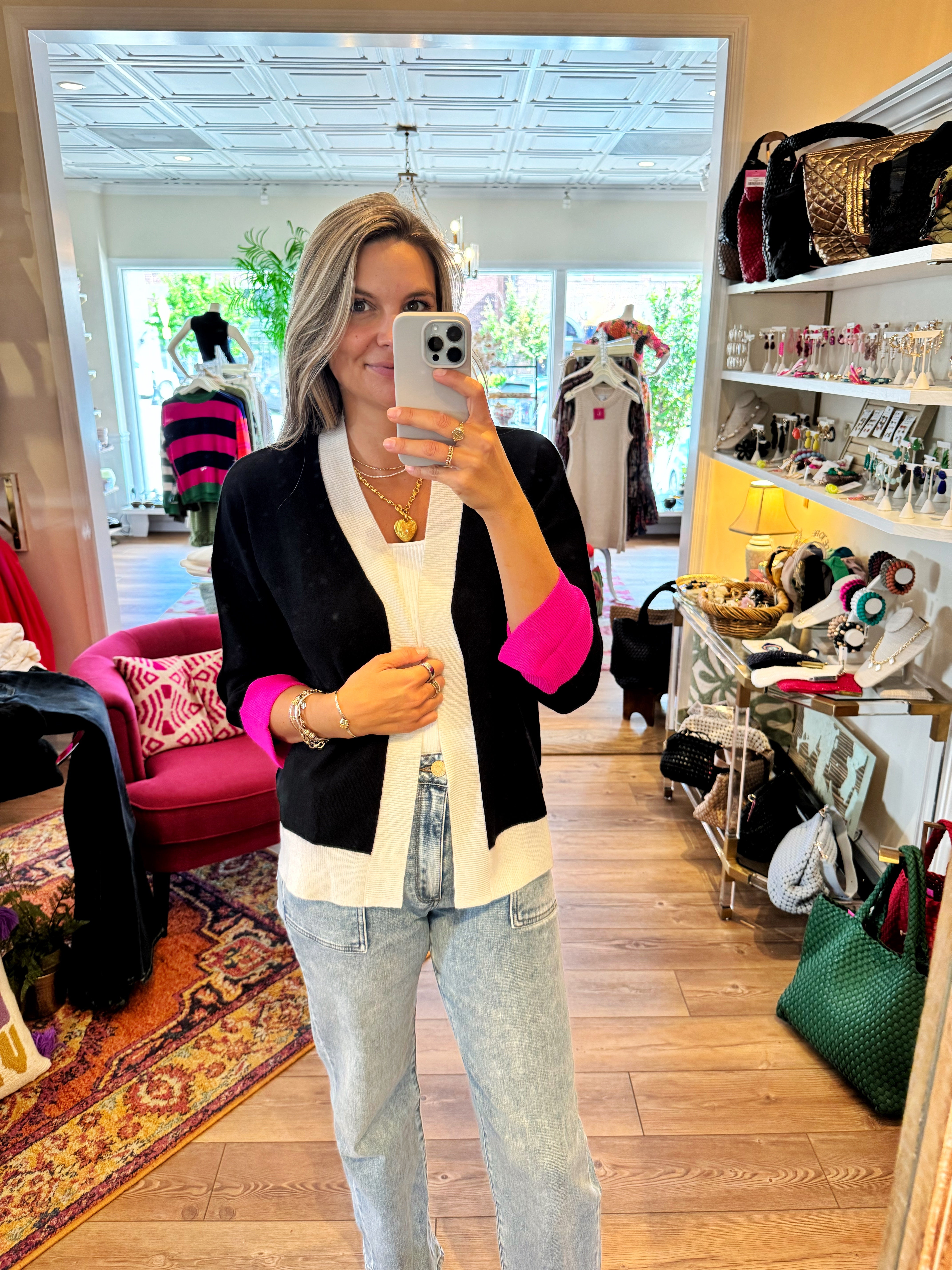 Merino Wool Cardi Black Ecru