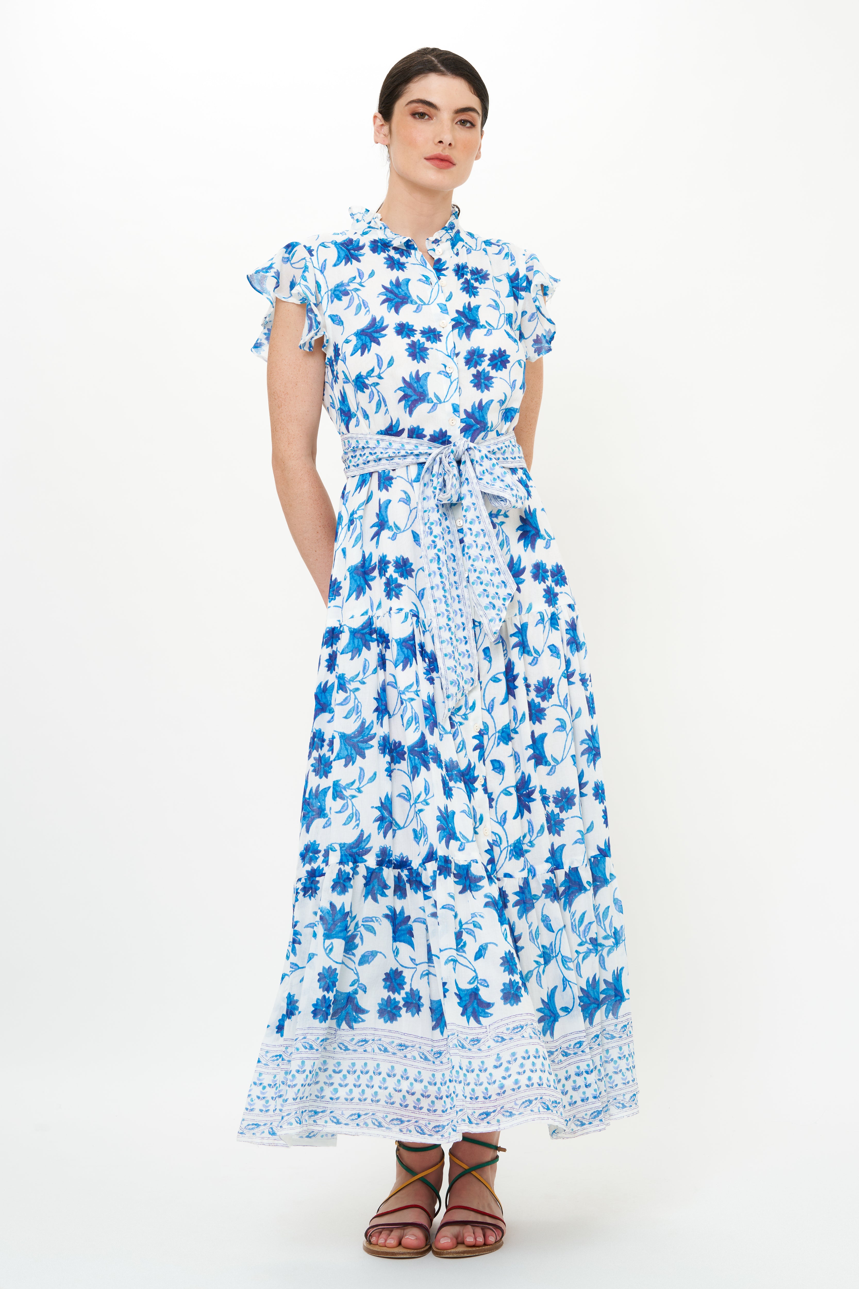 Ruffle Collar Maxi Marion Blue