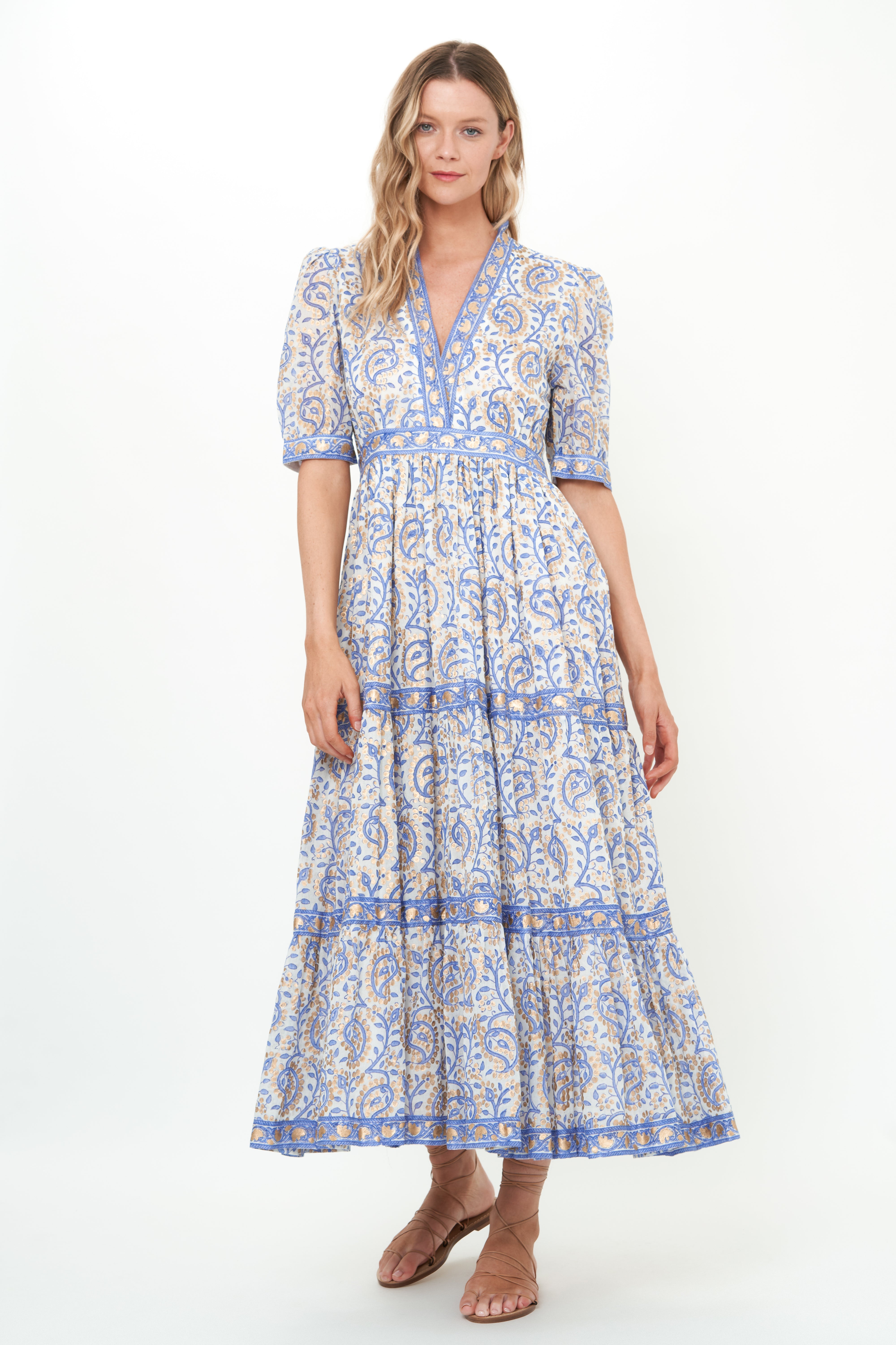 V-Neck Cuffed Maxi Marseille Blue