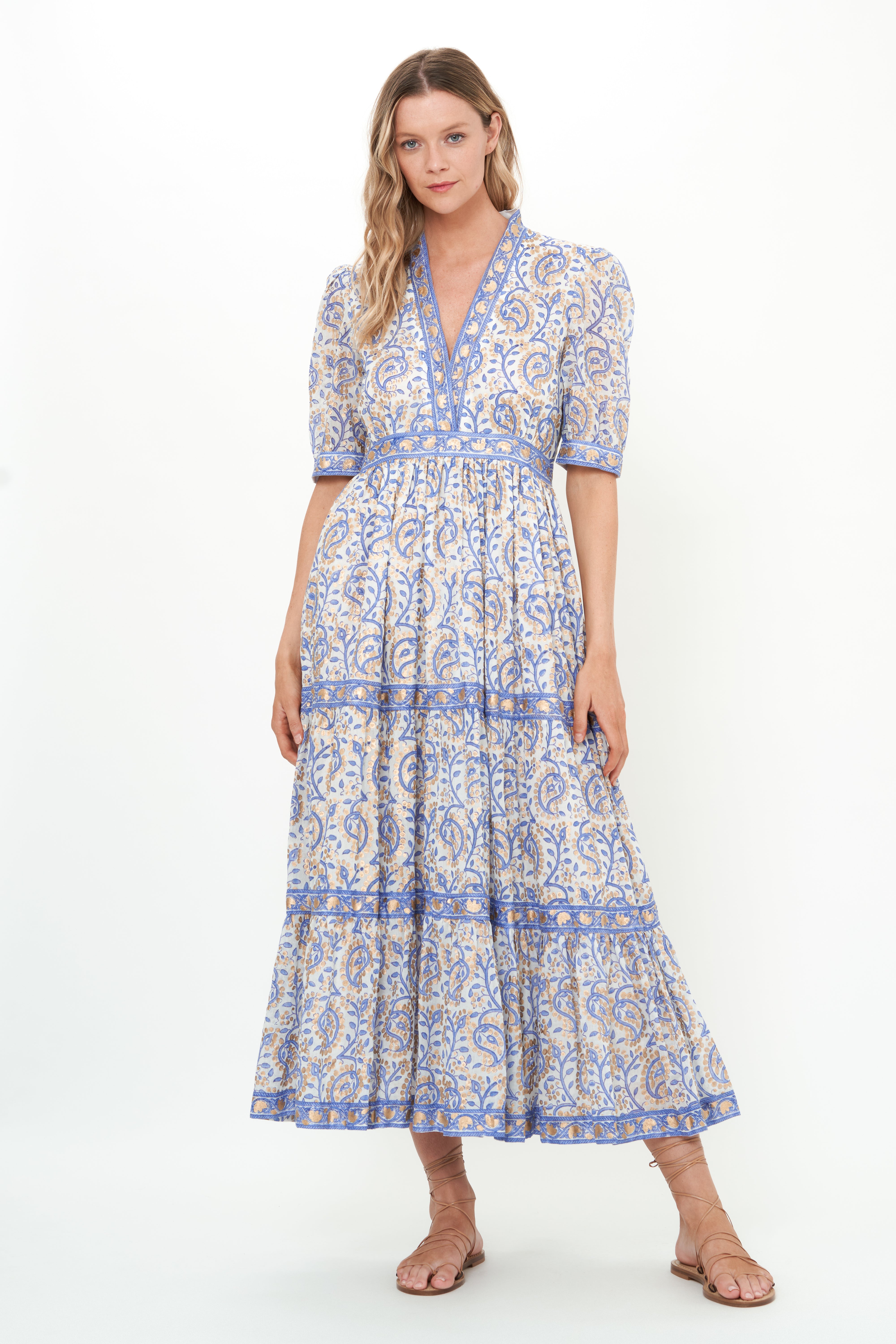 V-Neck Cuffed Maxi Marseille Blue